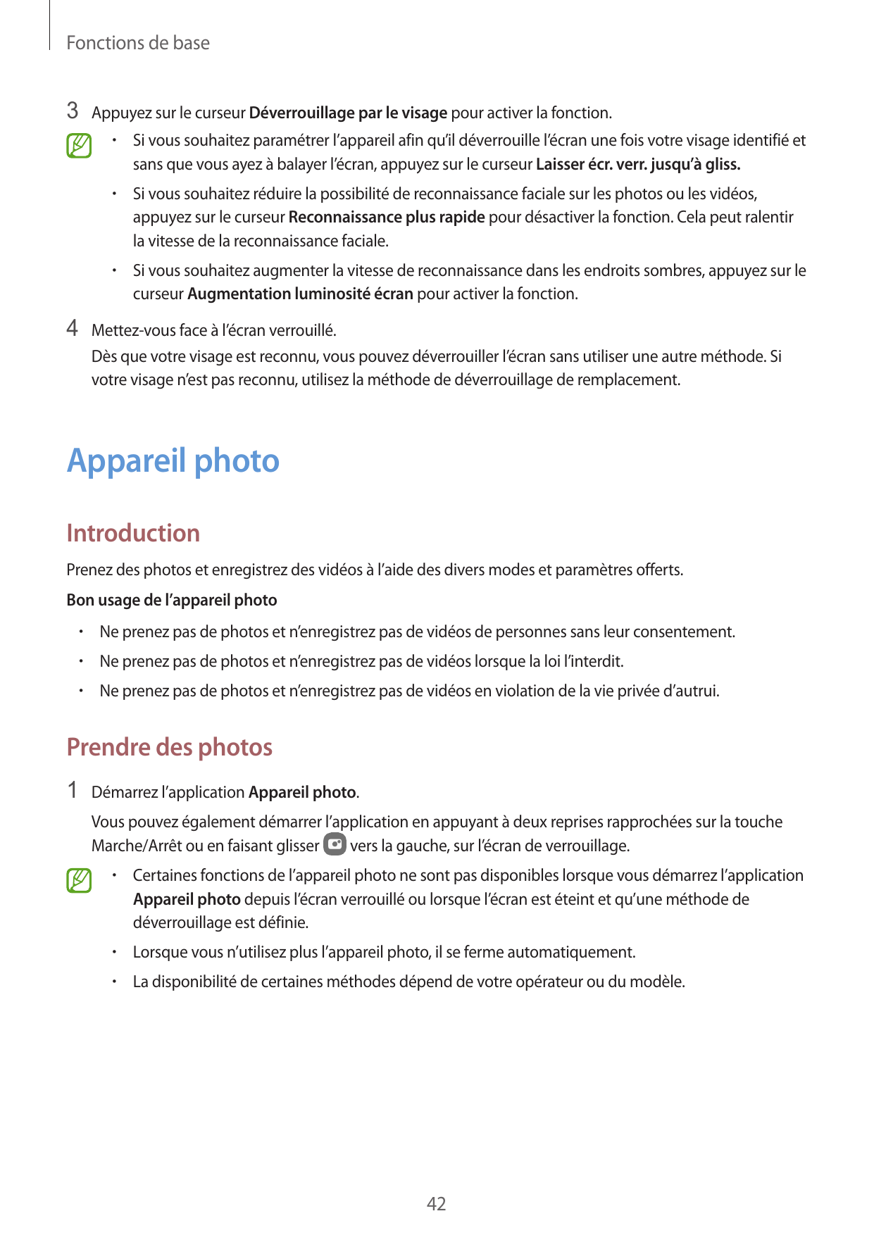 Fonctions de base3 Appuyez sur le curseur Déverrouillage par le visage pour activer la fonction.•  Si vous souhaitez paramétrer 