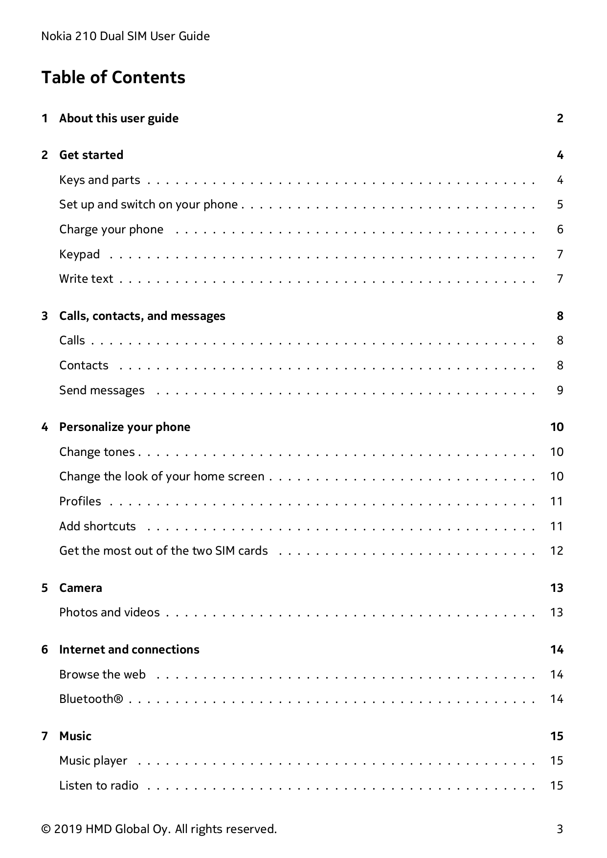 Nokia 210 Dual SIM User GuideTable of Contents1 About this user guide22 Get started4Keys and parts . . . . . . . . . . . . . . .