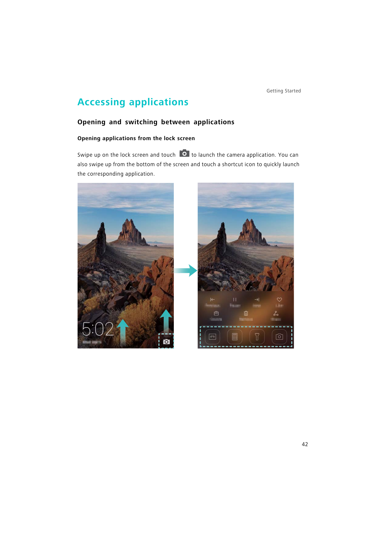 Getting StartedAccessing applicationsOpening and switching between applicationsOpening applications from the lock screenSwipe up