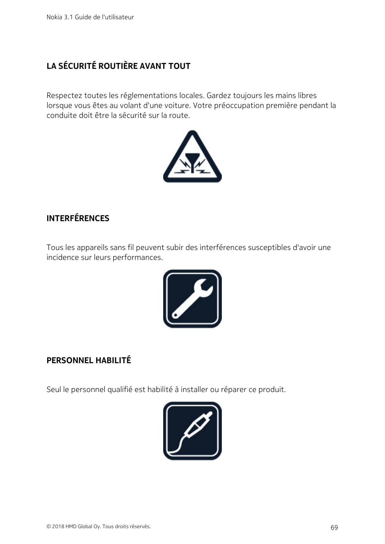 Nokia 3.1 Guide de l'utilisateurLA SÉCURITÉ ROUTIÈRE AVANT TOUTRespectez toutes les réglementations locales. Gardez toujours les