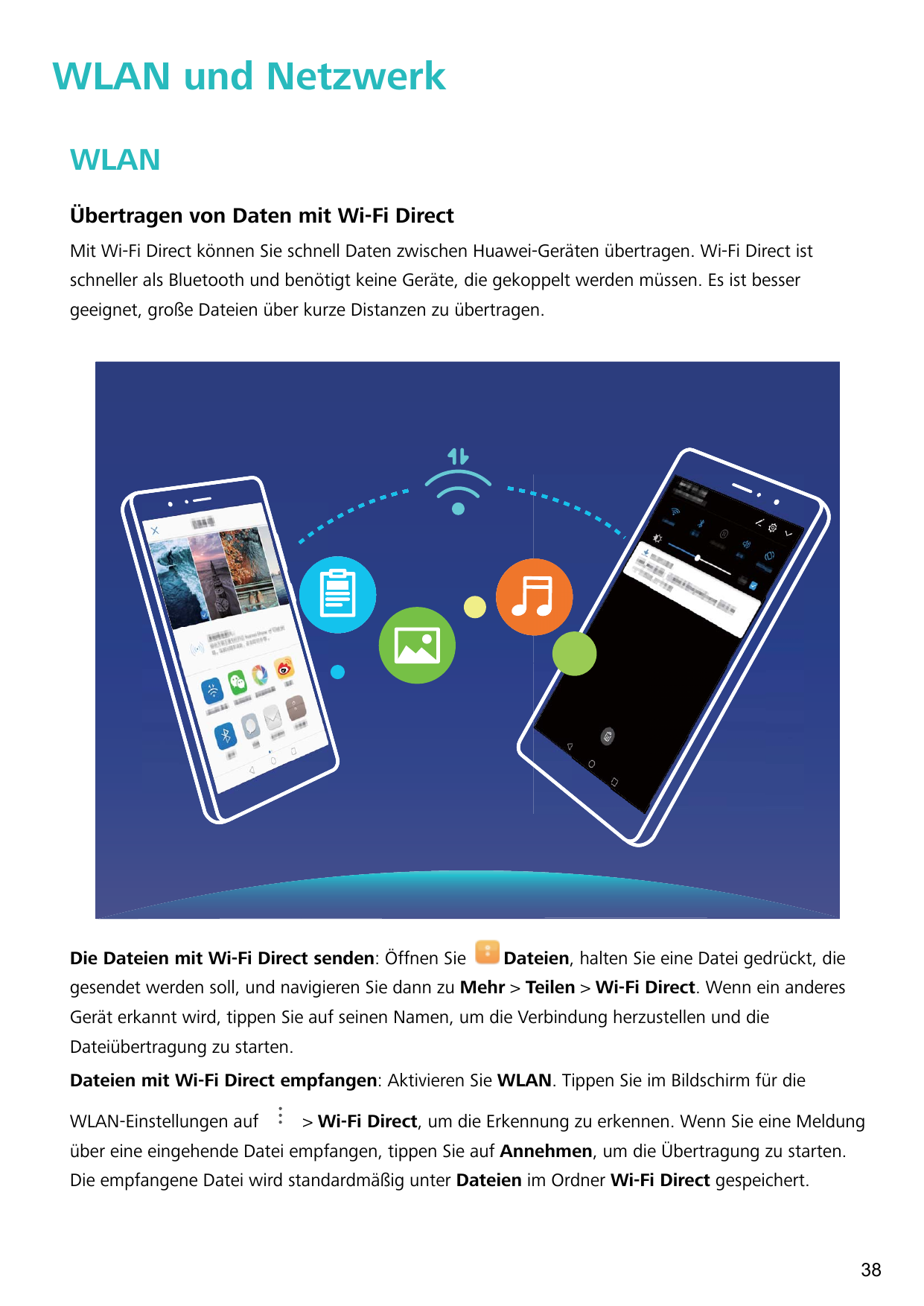 WLAN und NetzwerkWLANÜbertragen von Daten mit Wi-Fi DirectMit Wi-Fi Direct können Sie schnell Daten zwischen Huawei-Geräten über