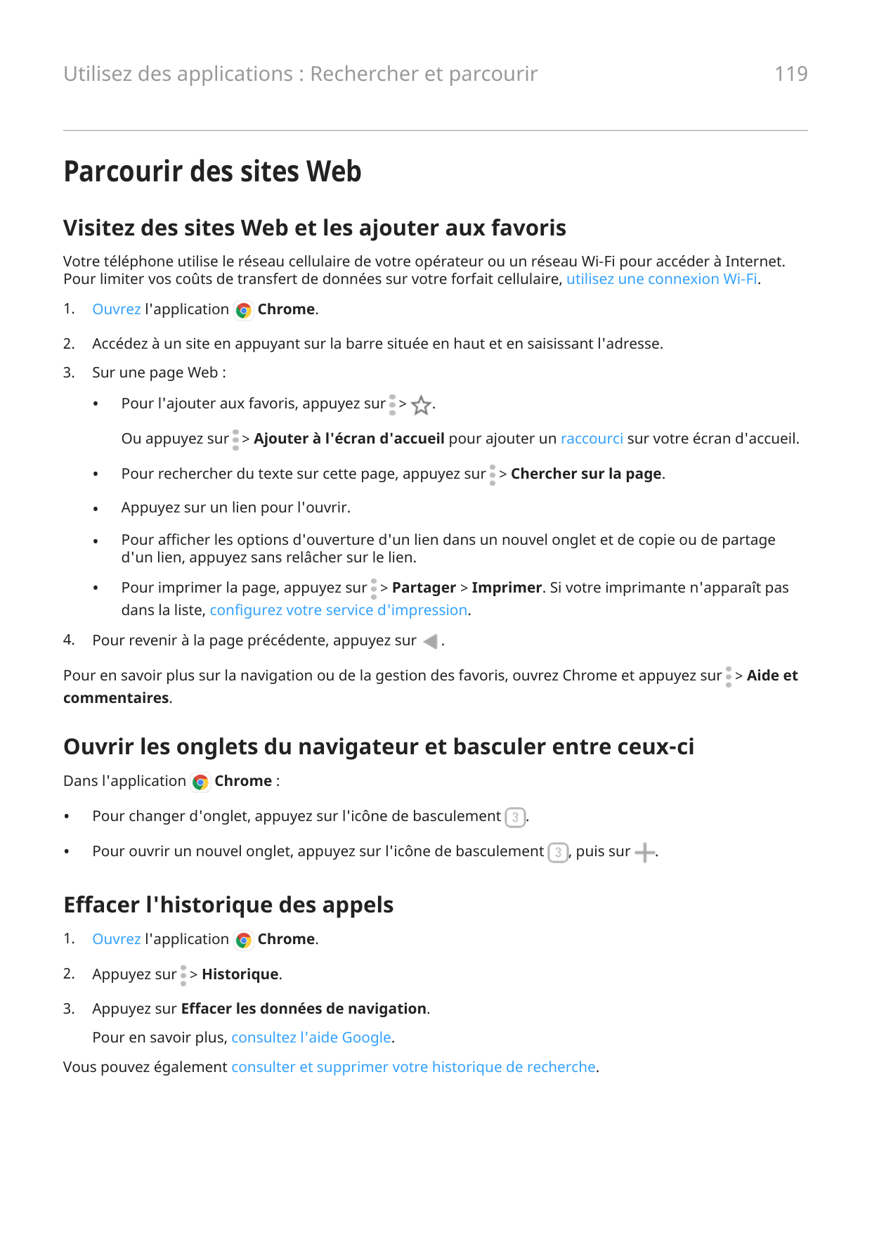 119Utilisez des applications : Rechercher et parcourirParcourir des sites WebVisitez des sites Web et les ajouter aux favorisVot