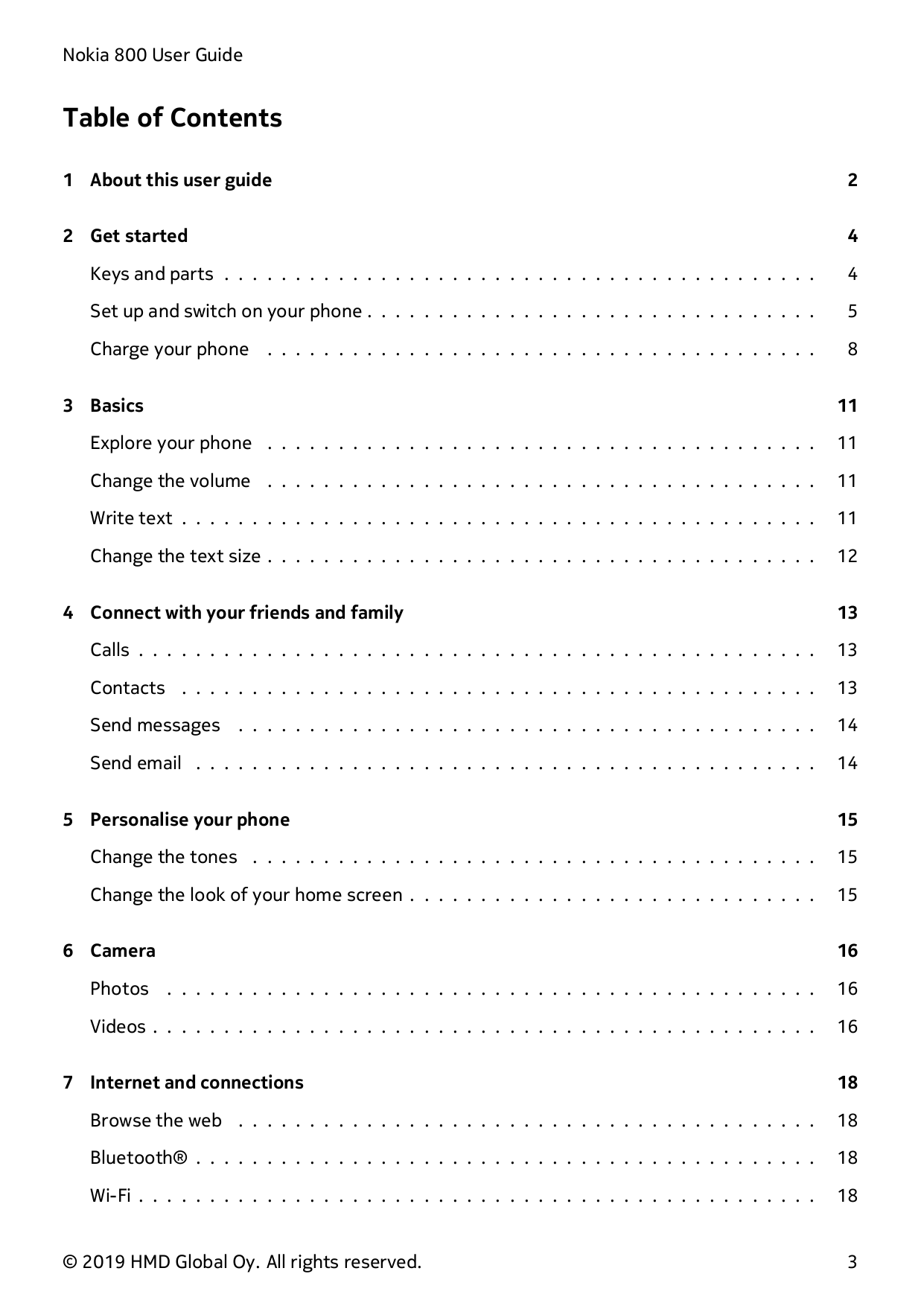 Nokia 800 User GuideTable of Contents1 About this user guide22 Get started4Keys and parts . . . . . . . . . . . . . . . . . . . 
