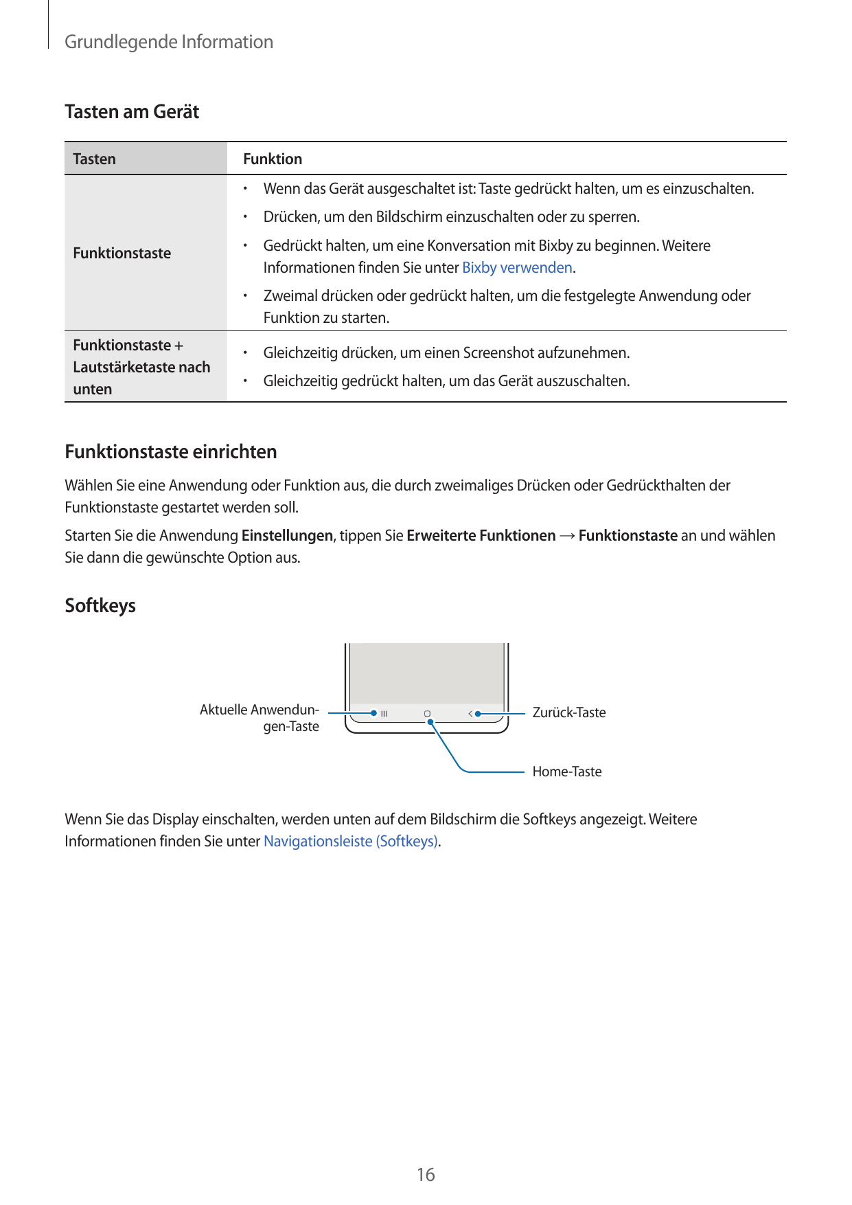 Grundlegende InformationTasten am GerätTastenFunktion•  Wenn das Gerät ausgeschaltet ist: Taste gedrückt halten, um es einzuscha