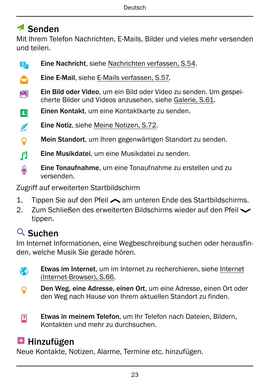 DeutschSendenMit Ihrem Telefon Nachrichten, E-Mails, Bilder und vieles mehr versendenund teilen.Eine Nachricht, siehe Nachrichte