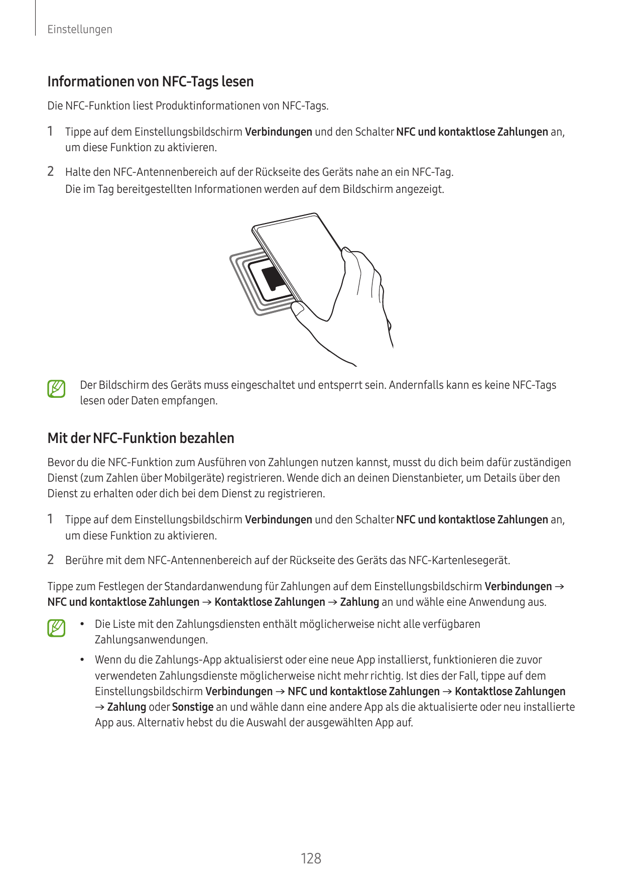 EinstellungenInformationen von NFC-Tags lesenDie NFC-Funktion liest Produktinformationen von NFC-Tags.1 Tippe auf dem Einstellun