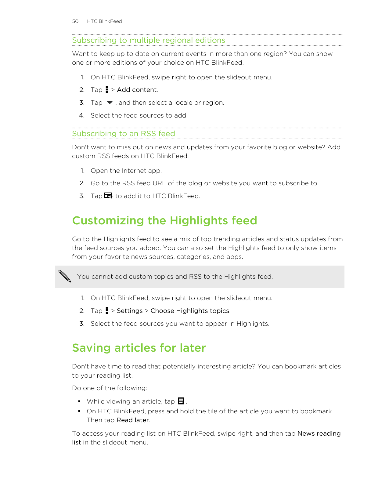 50HTC BlinkFeedSubscribing to multiple regional editionsWant to keep up to date on current events in more than one region? You c