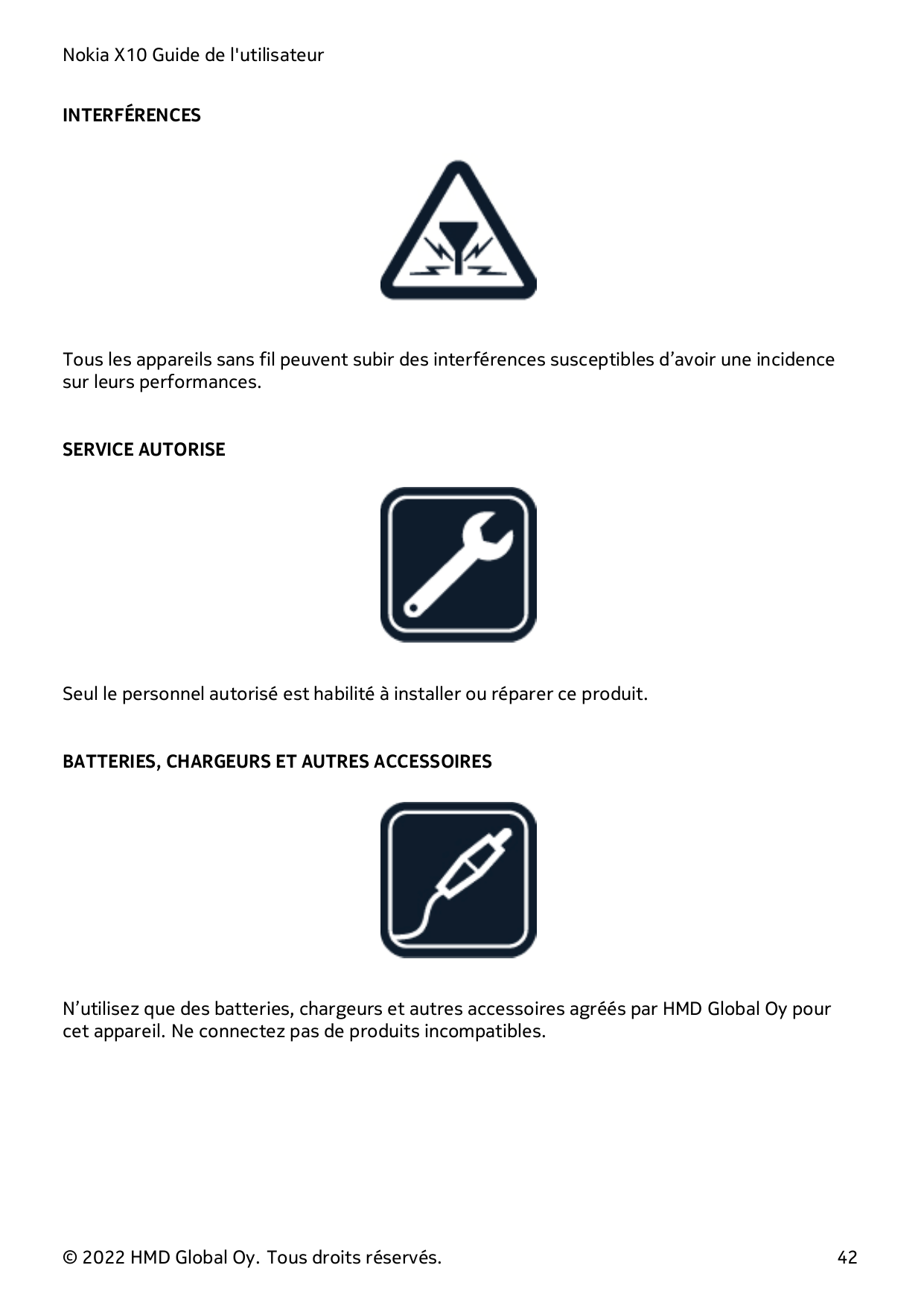 Nokia X10 Guide de l'utilisateurINTERFÉRENCESTous les appareils sans fil peuvent subir des interférences susceptibles d’avoir un