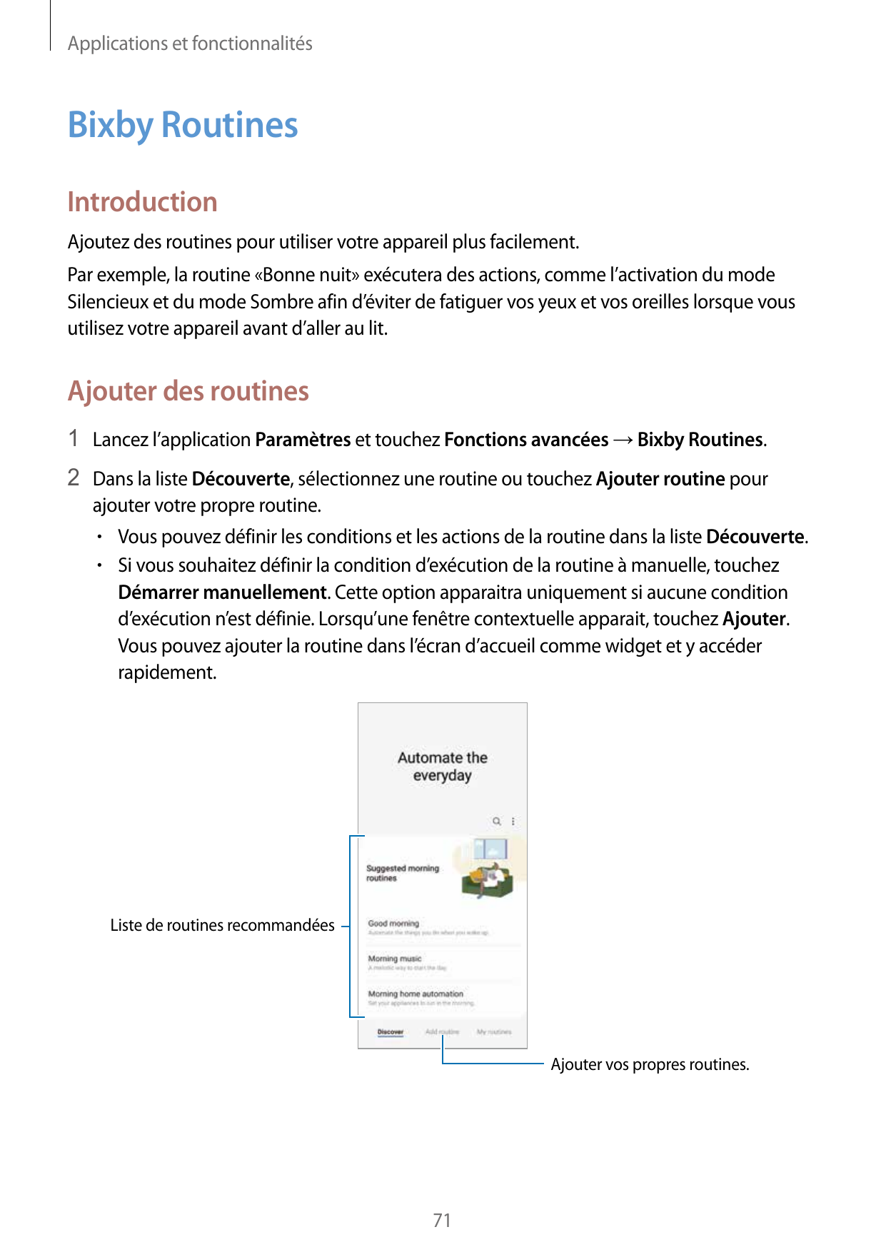 Applications et fonctionnalitésBixby RoutinesIntroductionAjoutez des routines pour utiliser votre appareil plus facilement.Par e