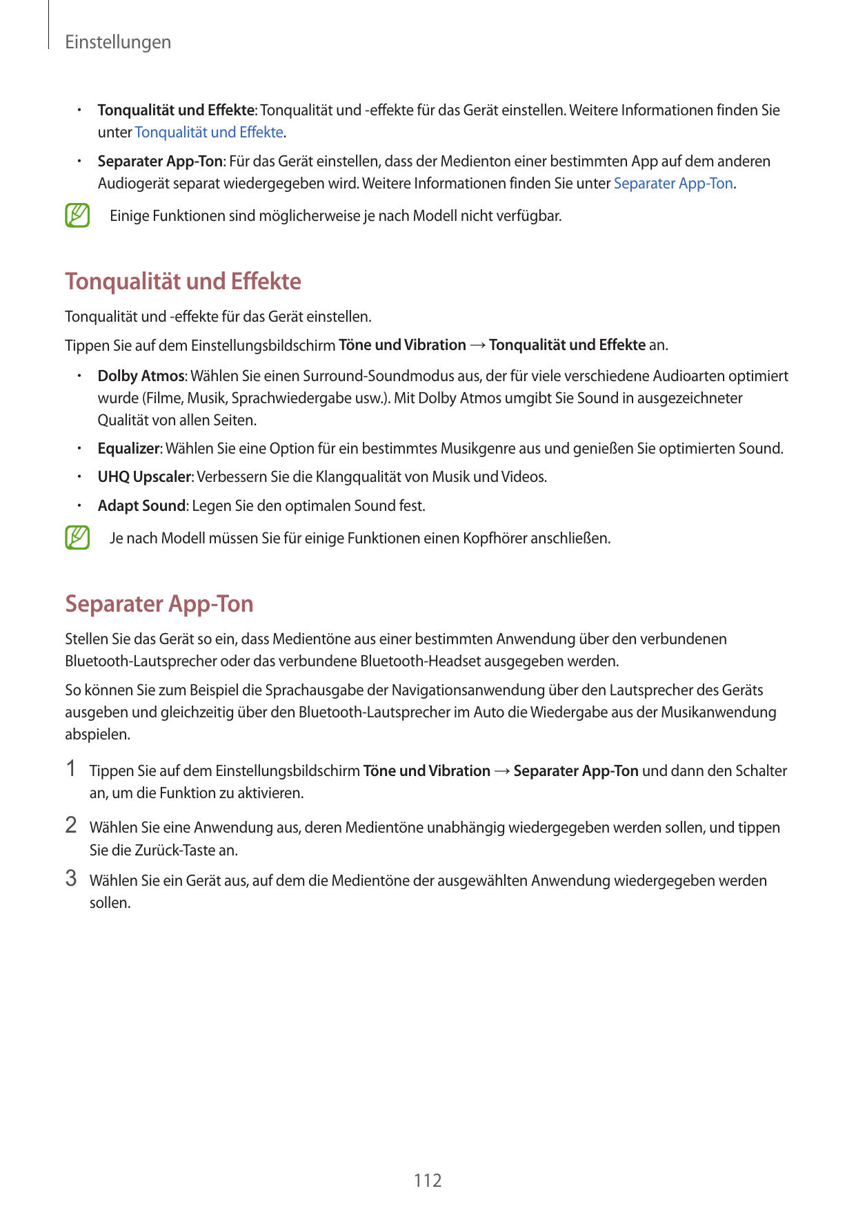 Einstellungen•  Tonqualität und Effekte: Tonqualität und -effekte für das Gerät einstellen. Weitere Informationen finden Sieunte