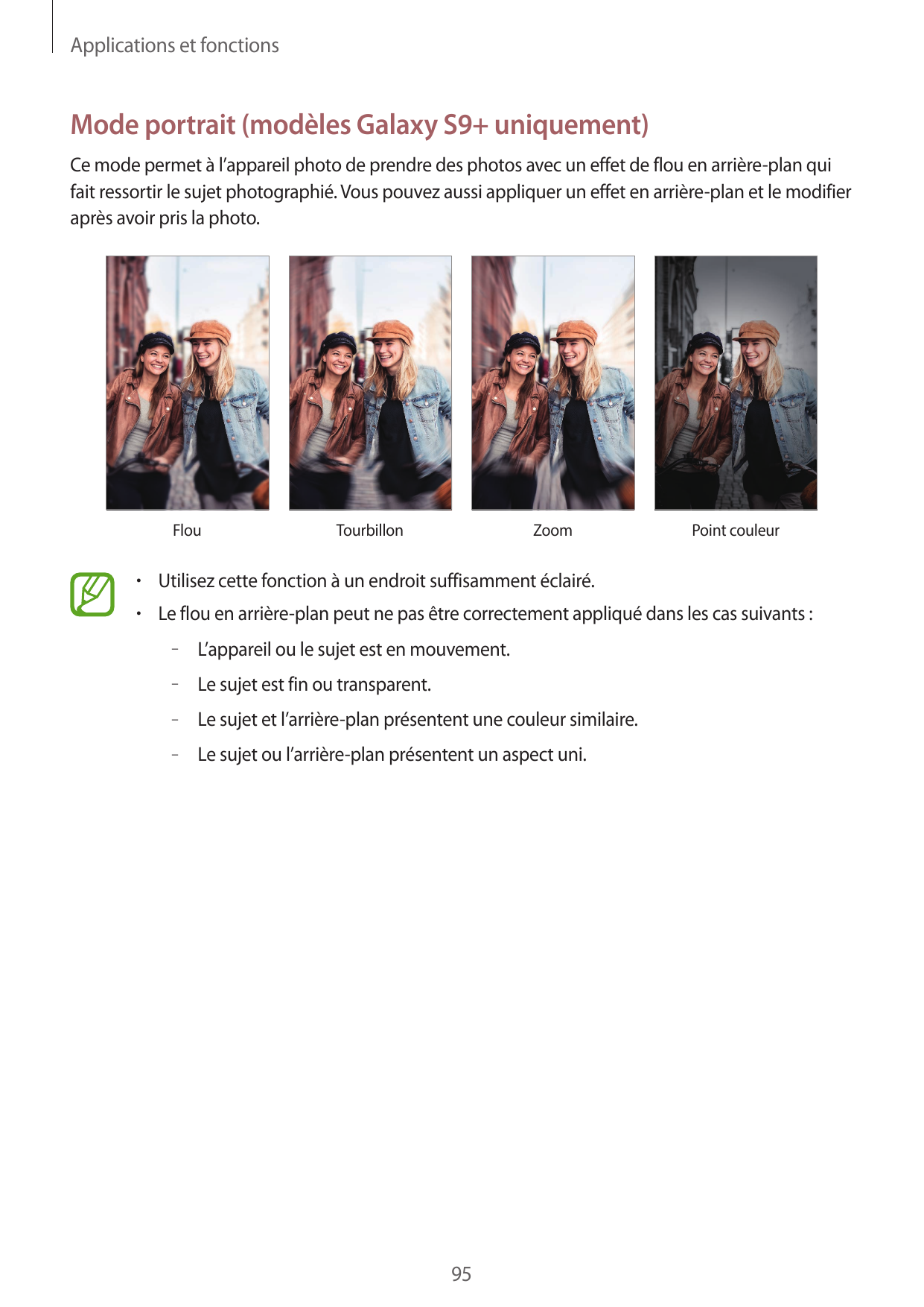 Applications et fonctionsMode portrait (modèles Galaxy S9+ uniquement)Ce mode permet à l’appareil photo de prendre des photos av