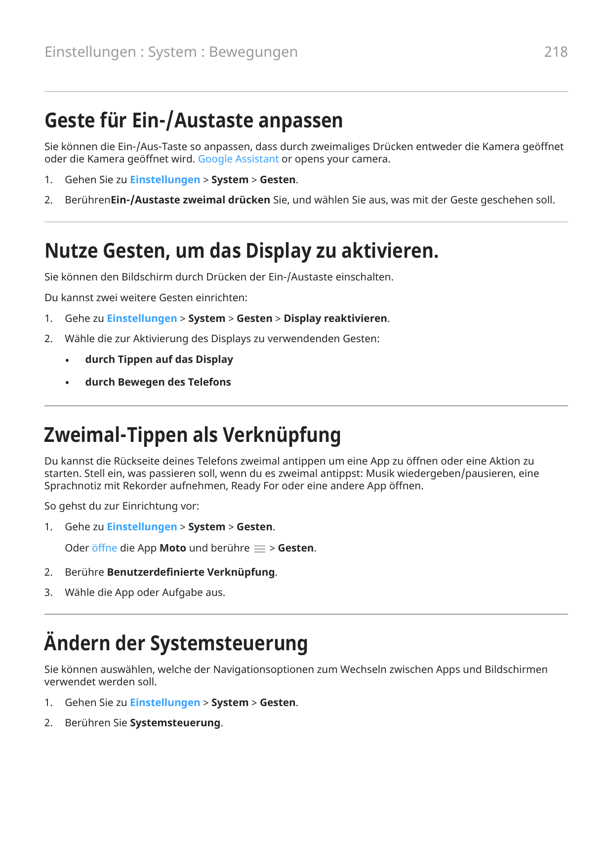 Einstellungen : System : Bewegungen218Geste für Ein-/Austaste anpassenSie können die Ein-/Aus-Taste so anpassen, dass durch zwei