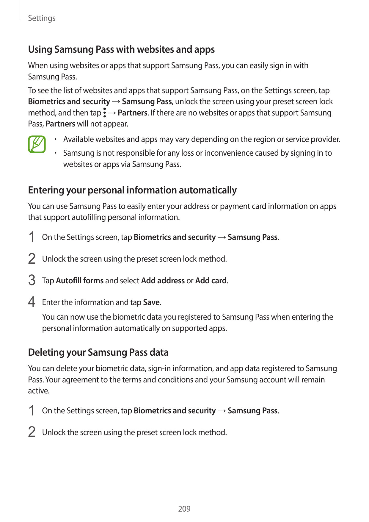 SettingsUsing Samsung Pass with websites and appsWhen using websites or apps that support Samsung Pass, you can easily sign in w