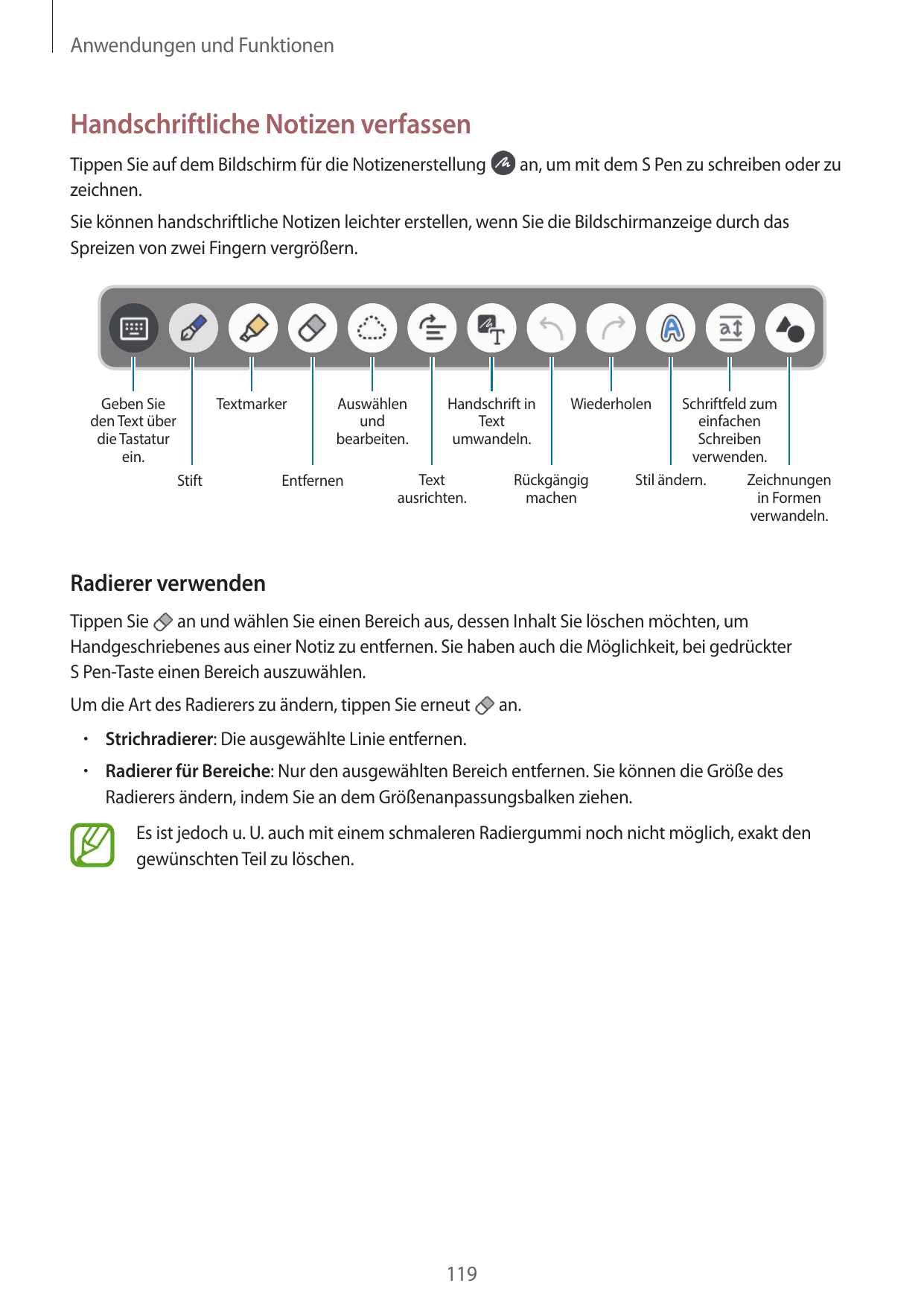 Anwendungen und FunktionenHandschriftliche Notizen verfassenTippen Sie auf dem Bildschirm für die Notizenerstellungzeichnen.an, 