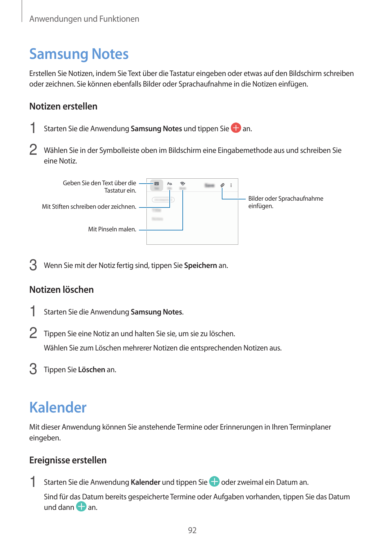 Anwendungen und FunktionenSamsung NotesErstellen Sie Notizen, indem Sie Text über die Tastatur eingeben oder etwas auf den Bilds