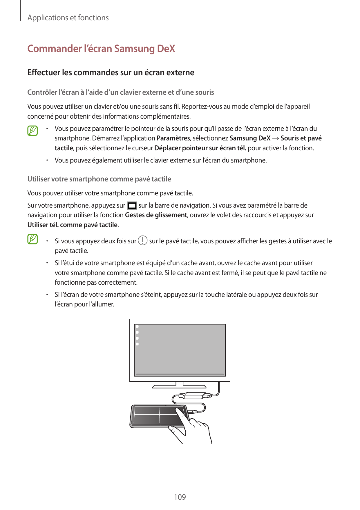 Applications et fonctionsCommander l’écran Samsung DeXEffectuer les commandes sur un écran externeContrôler l’écran à l’aide d’u