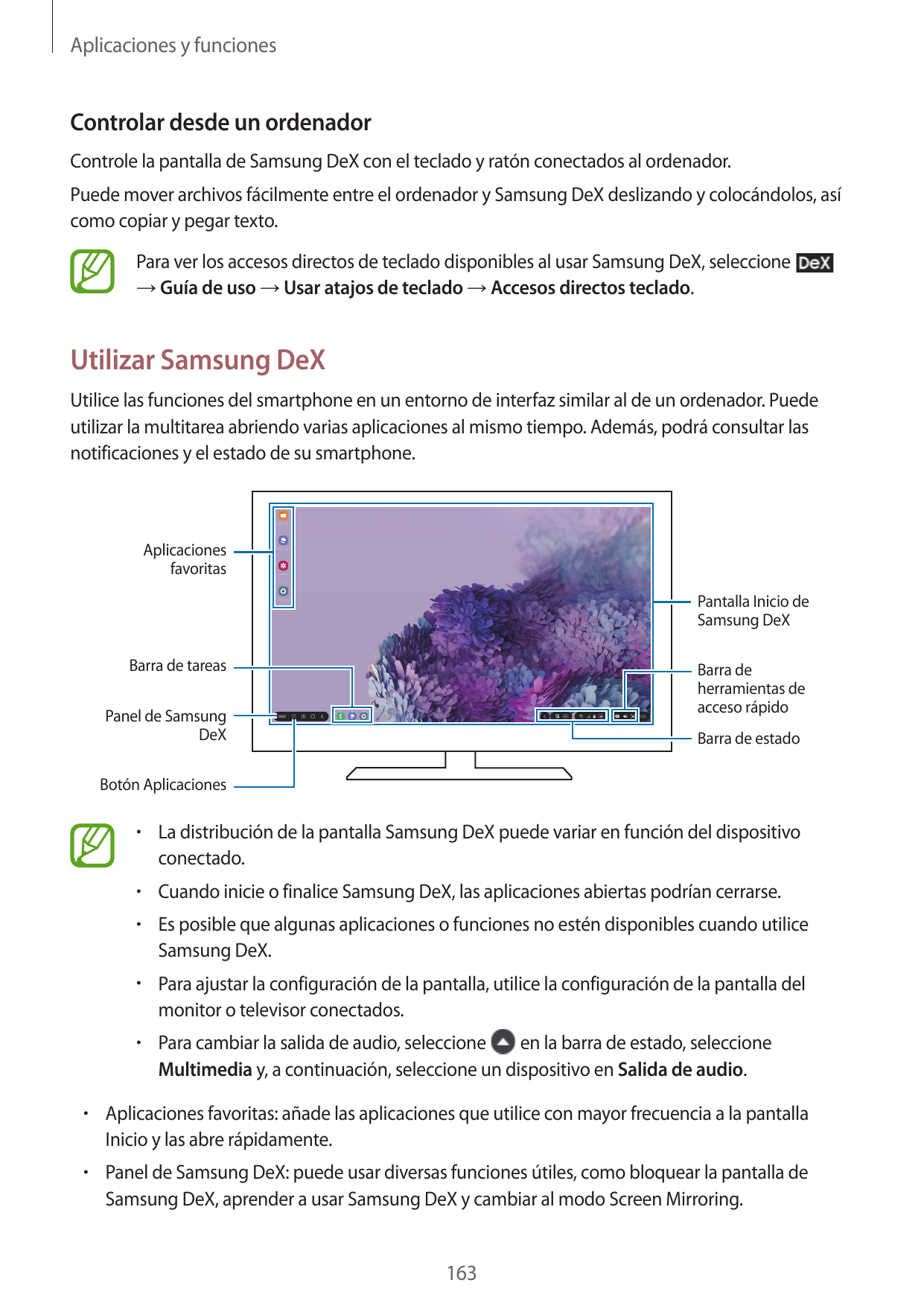 Aplicaciones y funcionesControlar desde un ordenadorControle la pantalla de Samsung DeX con el teclado y ratón conectados al ord
