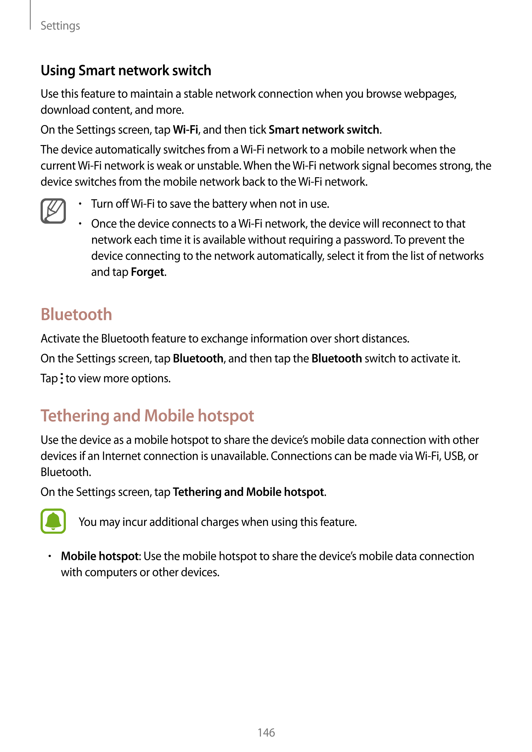 Settings
Using Smart network switch
Use this feature to maintain a stable network connection when you browse webpages, 
download