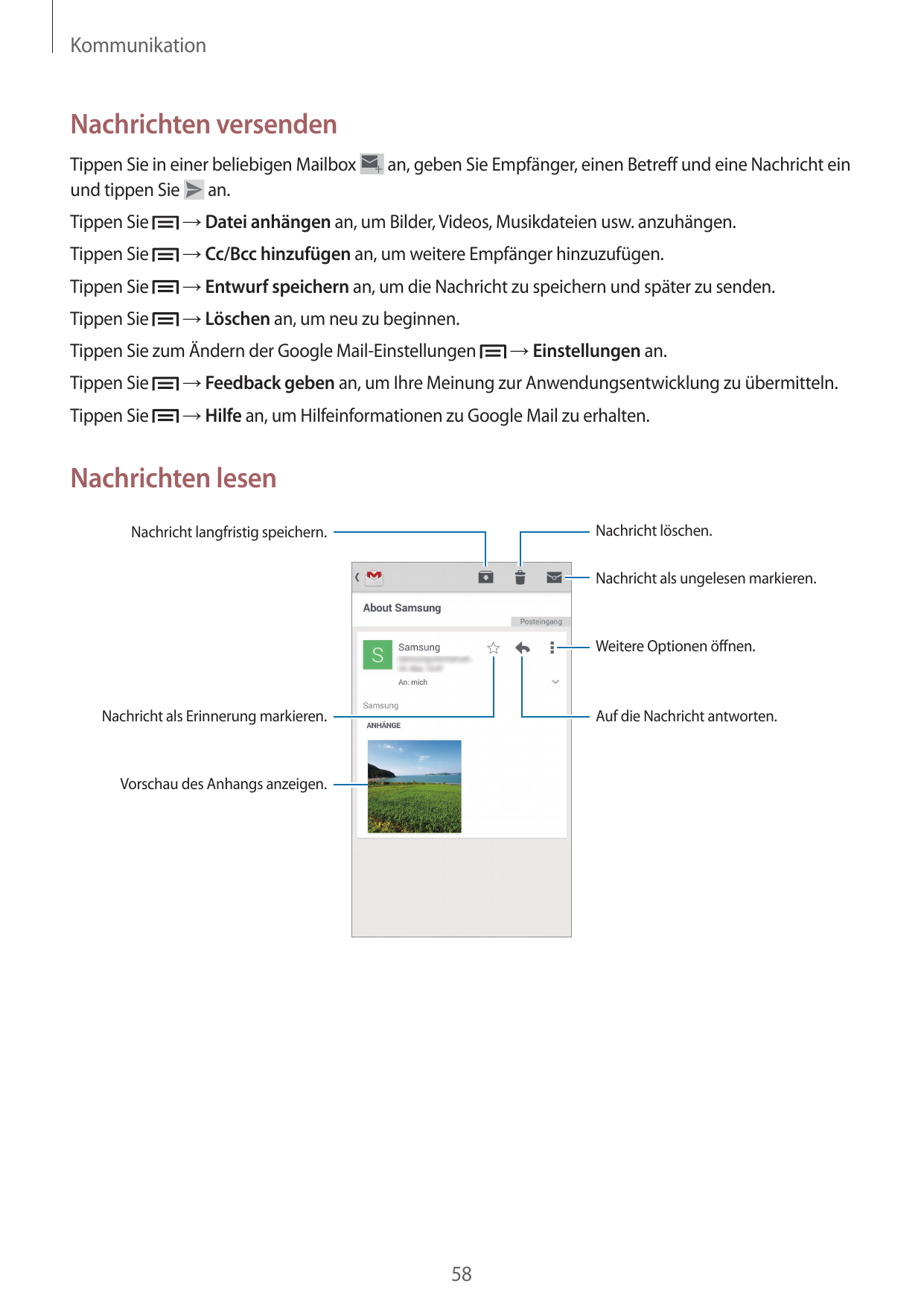 KommunikationNachrichten versendenTippen Sie in einer beliebigen Mailboxund tippen Sie an.an, geben Sie Empfänger, einen Betreff