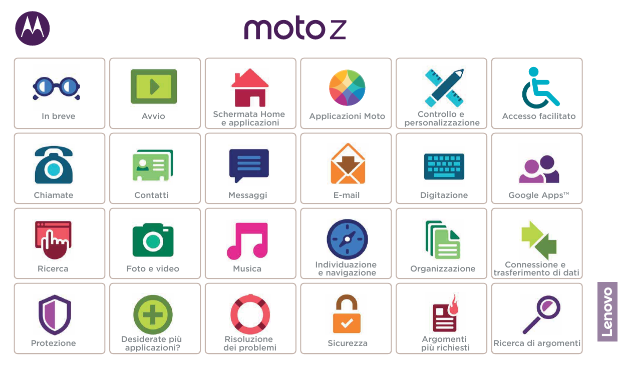 Moto GAvvioSchermata Homee applicazioniApplicazioni MotoControllo epersonalizzazioneAccesso facilitatoChiamateContattiMessaggiE-