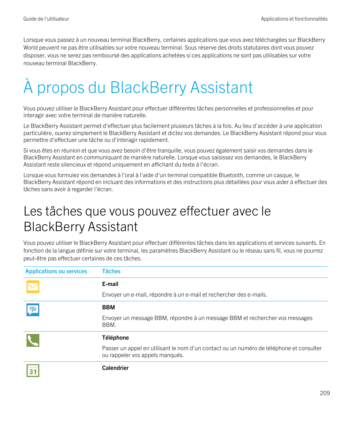 Guide de l'utilisateurApplications et fonctionnalitésLorsque vous passez à un nouveau terminal BlackBerry, certaines application
