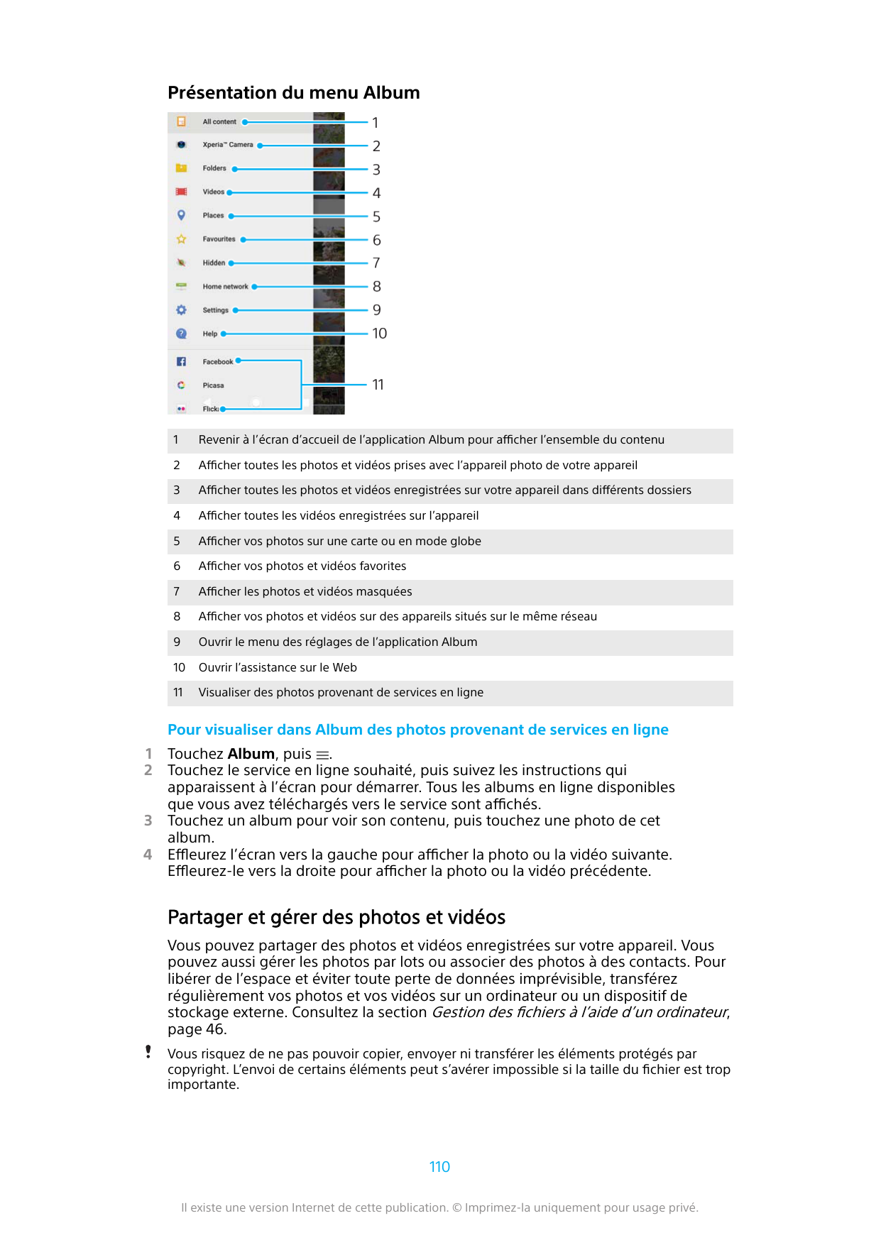 Présentation du menu Album1Revenir à l’écran d’accueil de l’application Album pour afficher l’ensemble du contenu2Afficher toute