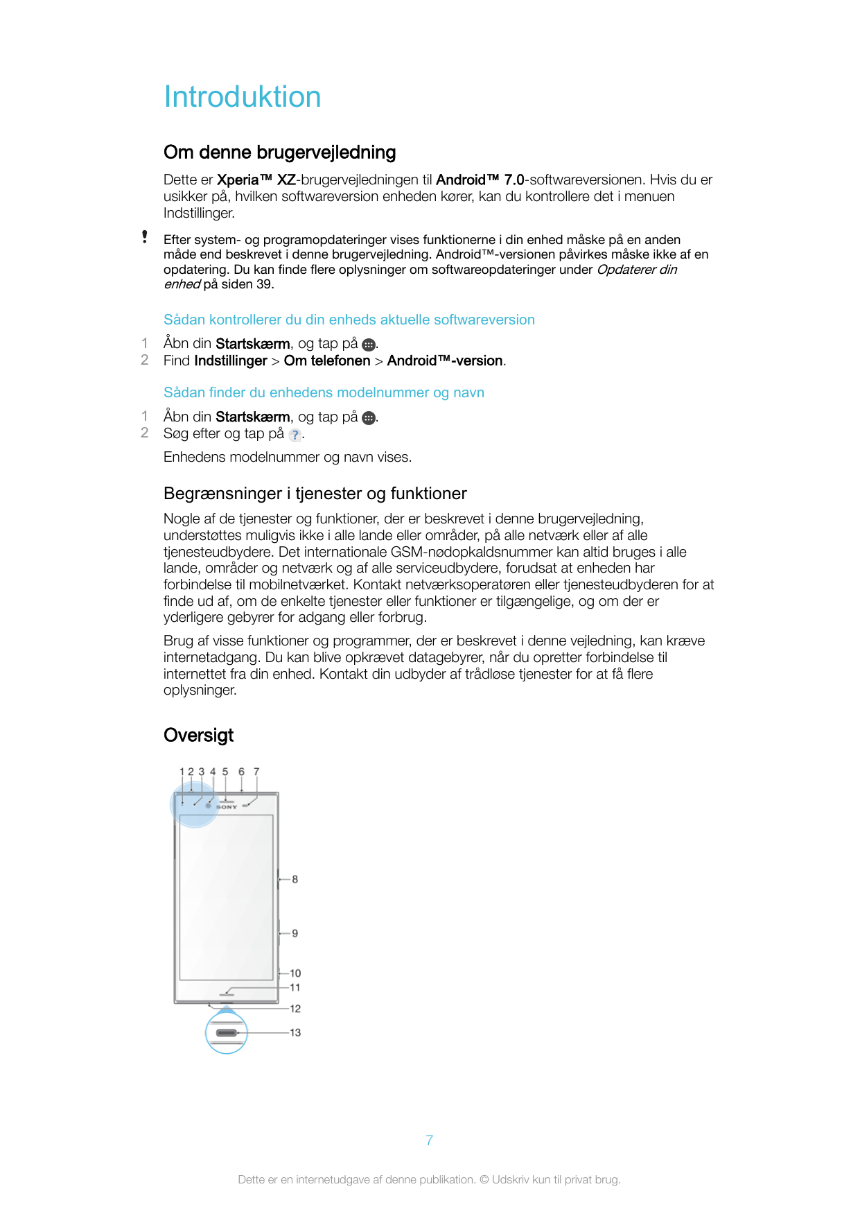 IntroduktionOm denne brugervejledningDette er Xperia™ XZ-brugervejledningen til Android™ 7.0-softwareversionen. Hvis du erusikke