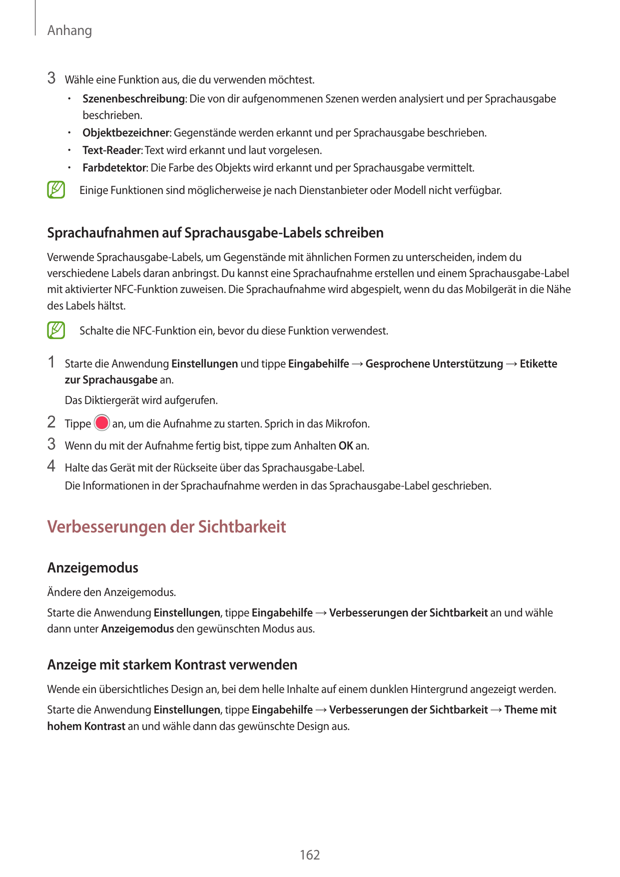 Anhang3 Wähle eine Funktion aus, die du verwenden möchtest.•  Szenenbeschreibung: Die von dir aufgenommenen Szenen werden analys