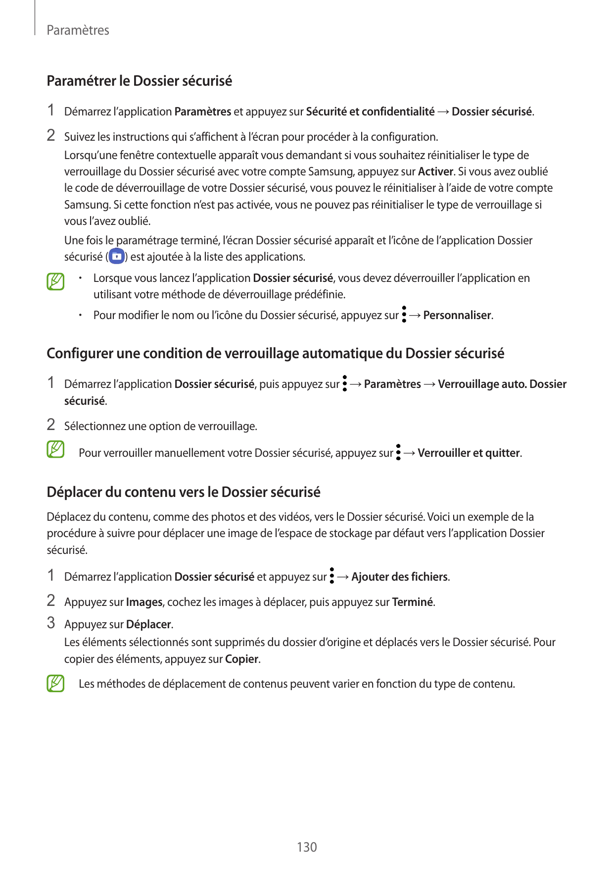 ParamètresParamétrer le Dossier sécurisé1 Démarrez l’application Paramètres et appuyez sur Sécurité et confidentialité → Dossier