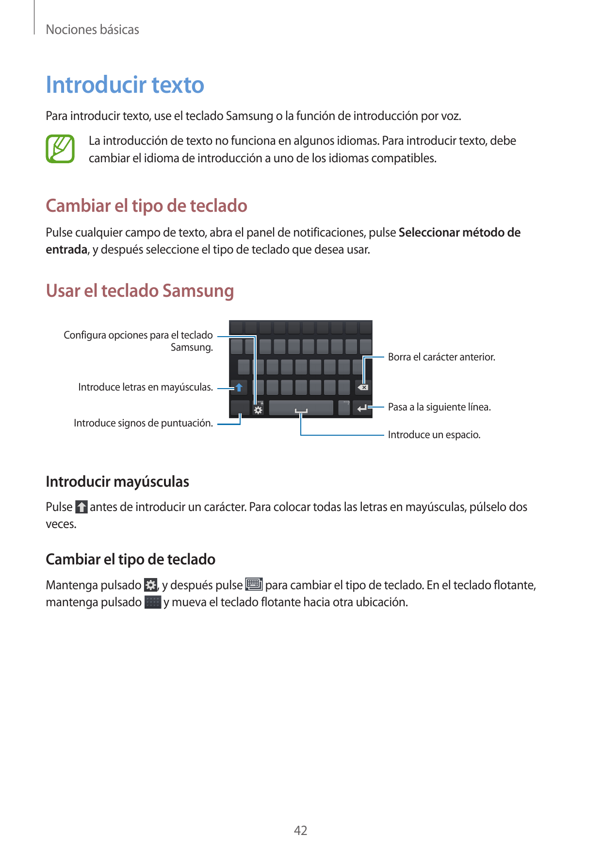Nociones básicasIntroducir textoPara introducir texto, use el teclado Samsung o la función de introducción por voz.La introducci