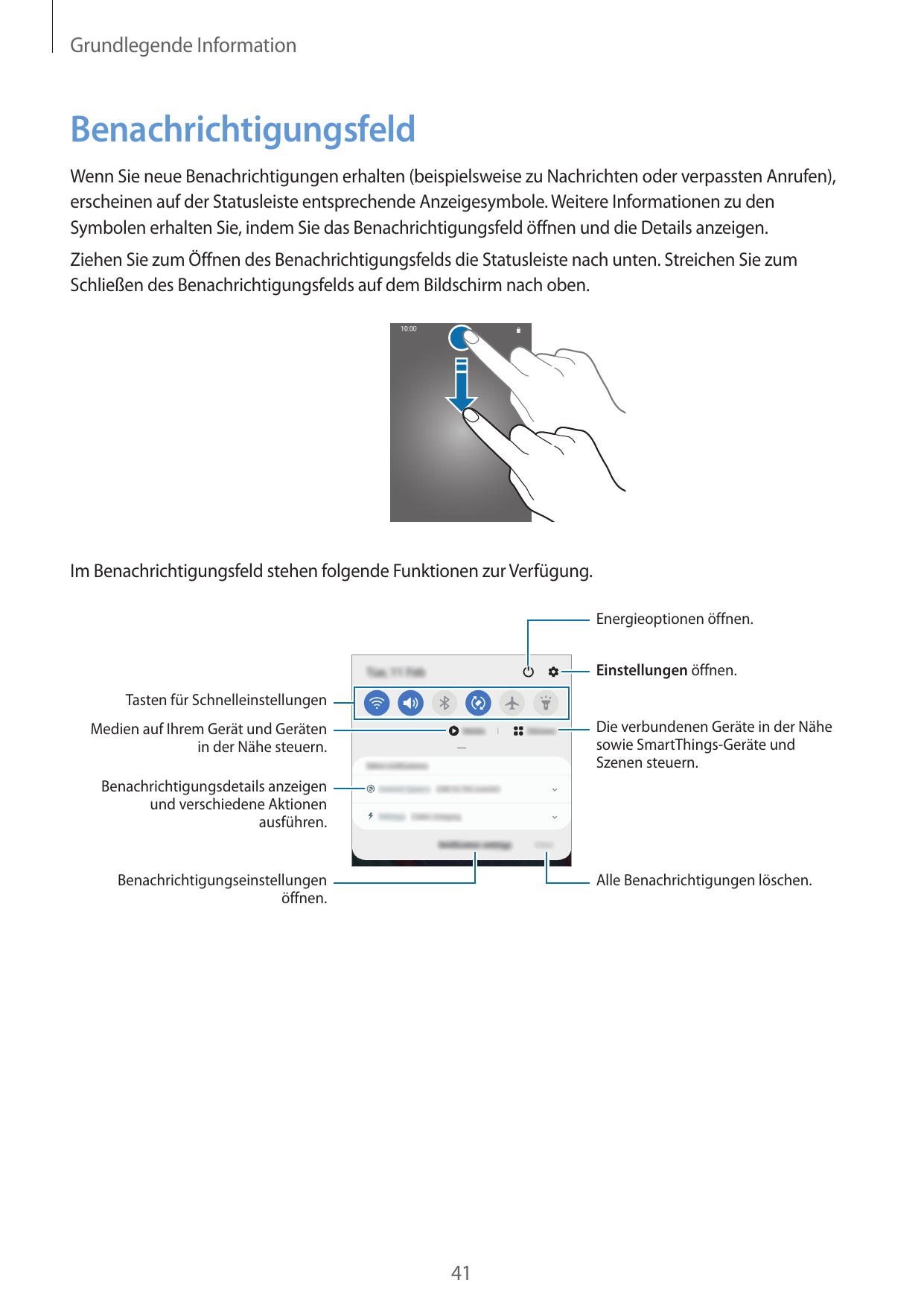 Grundlegende InformationBenachrichtigungsfeldWenn Sie neue Benachrichtigungen erhalten (beispielsweise zu Nachrichten oder verpa