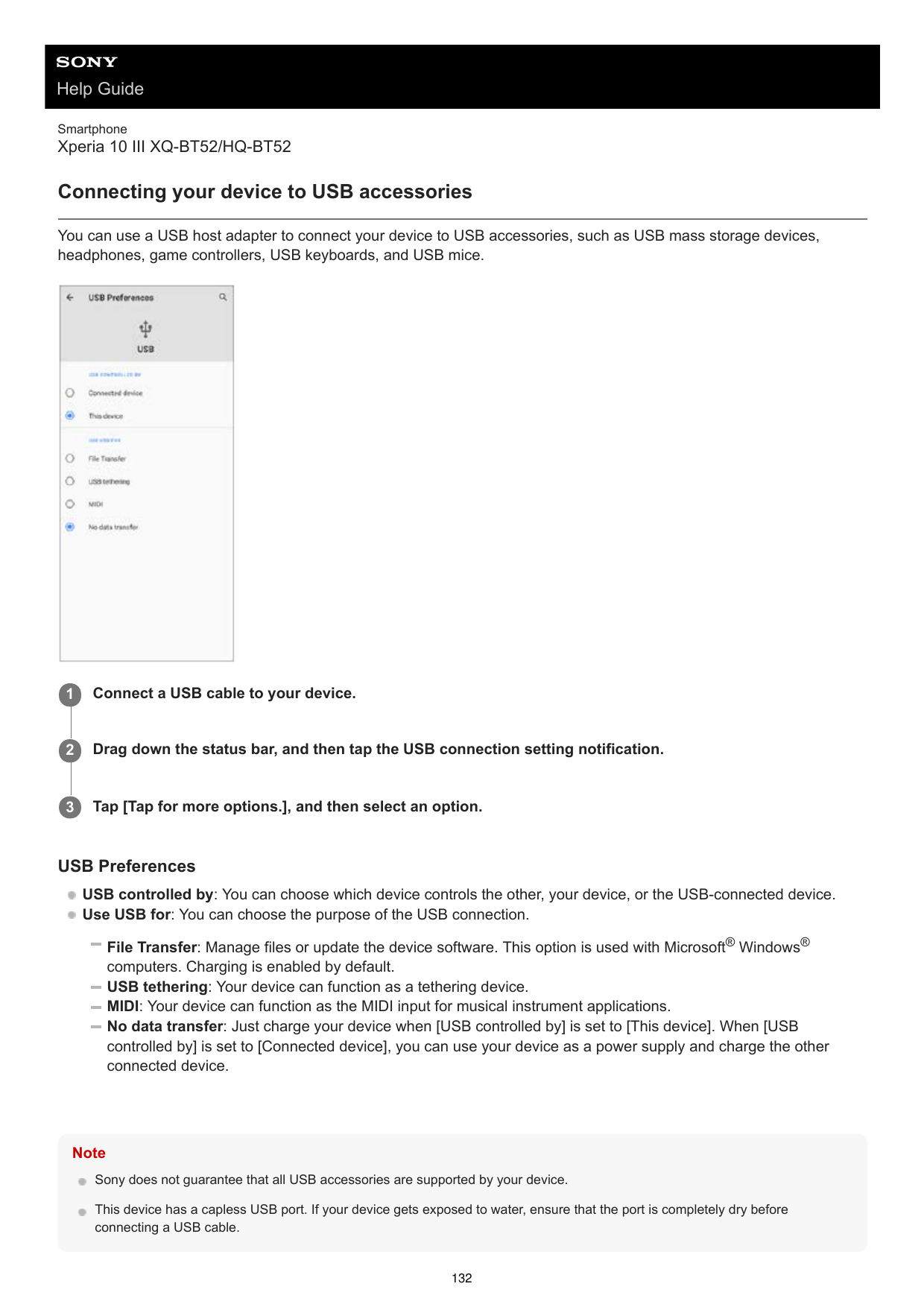 Help GuideSmartphoneXperia 10 III XQ-BT52/HQ-BT52Connecting your device to USB accessoriesYou can use a USB host adapter to conn