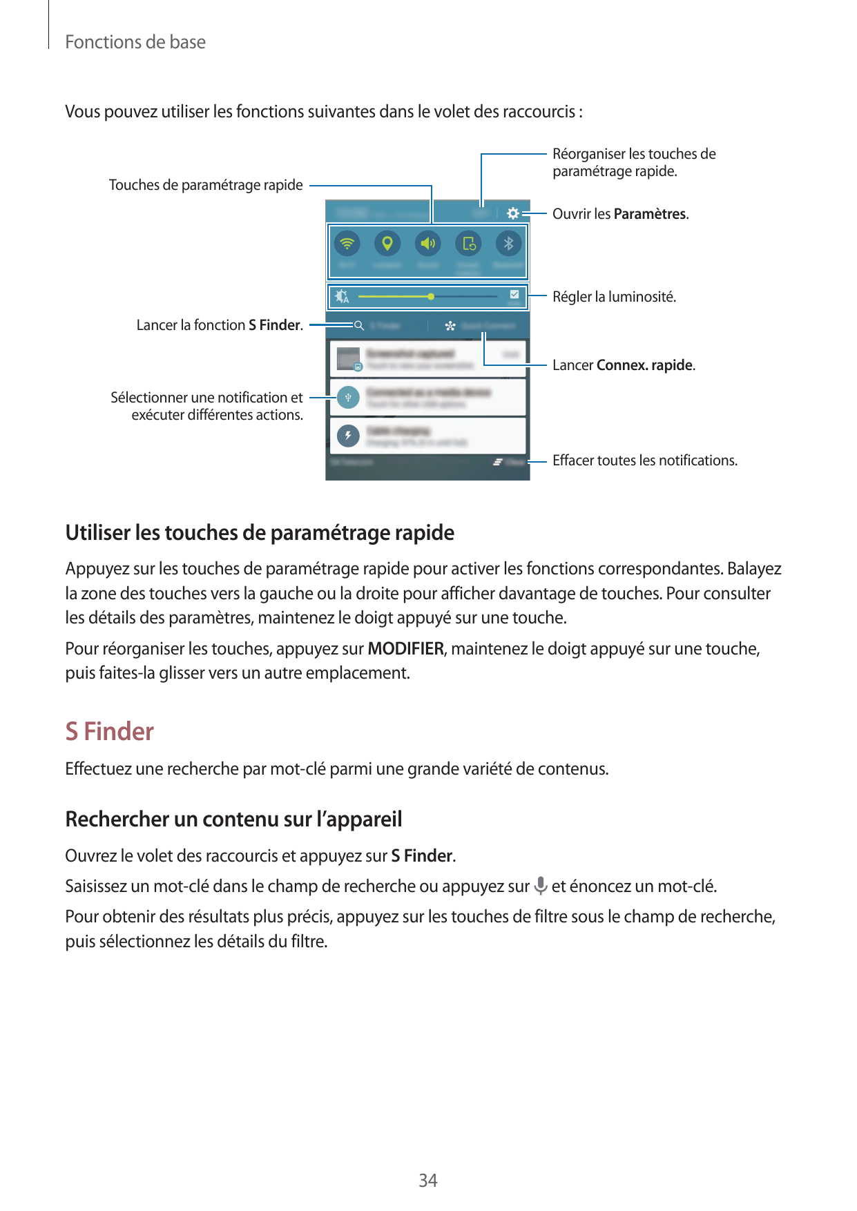 Fonctions de baseVous pouvez utiliser les fonctions suivantes dans le volet des raccourcis :Réorganiser les touches deparamétrag