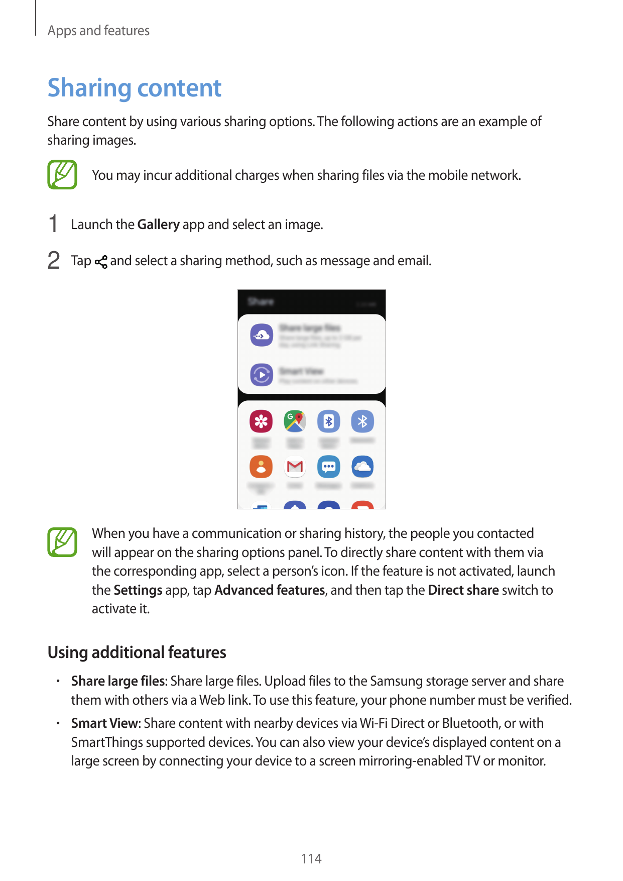 Apps and featuresSharing contentShare content by using various sharing options. The following actions are an example ofsharing i