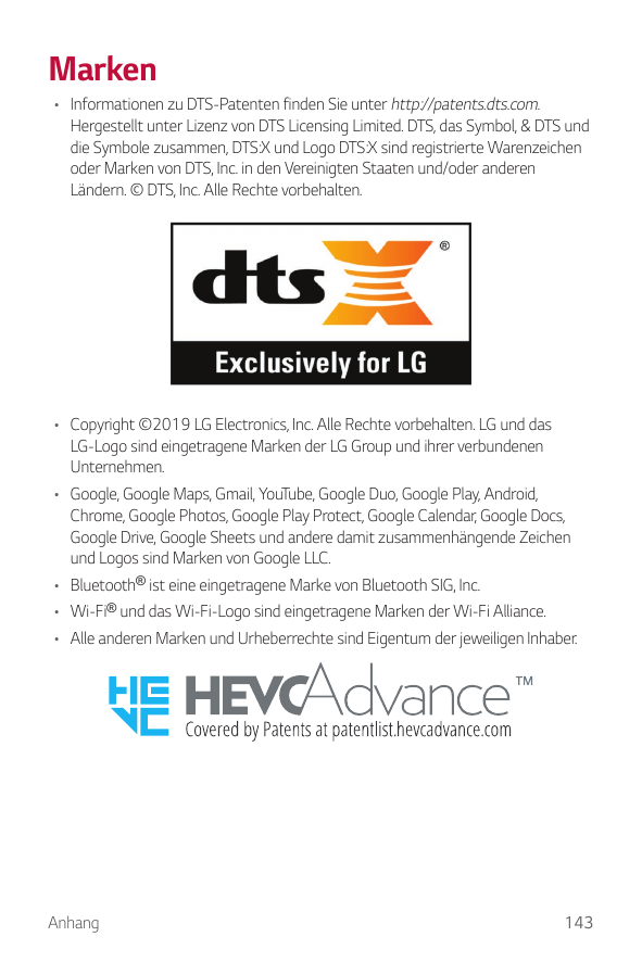 Marken• Informationen zu DTS-Patenten finden Sie unter http://patents.dts.com.Hergestellt unter Lizenz von DTS Licensing Limited
