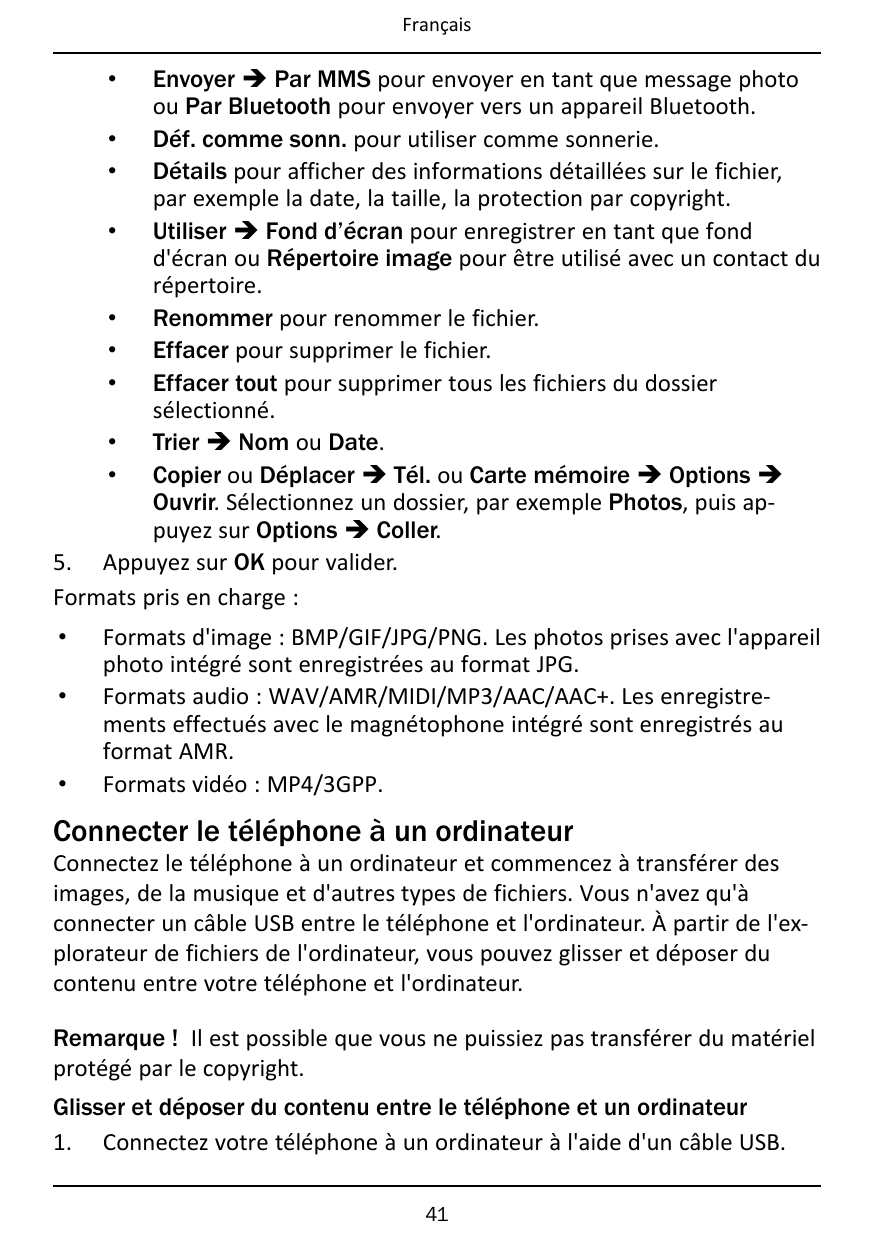FrançaisEnvoyer � Par MMS pour envoyer en tant que message photoou Par Bluetooth pour envoyer vers un appareil Bluetooth.• Déf. 