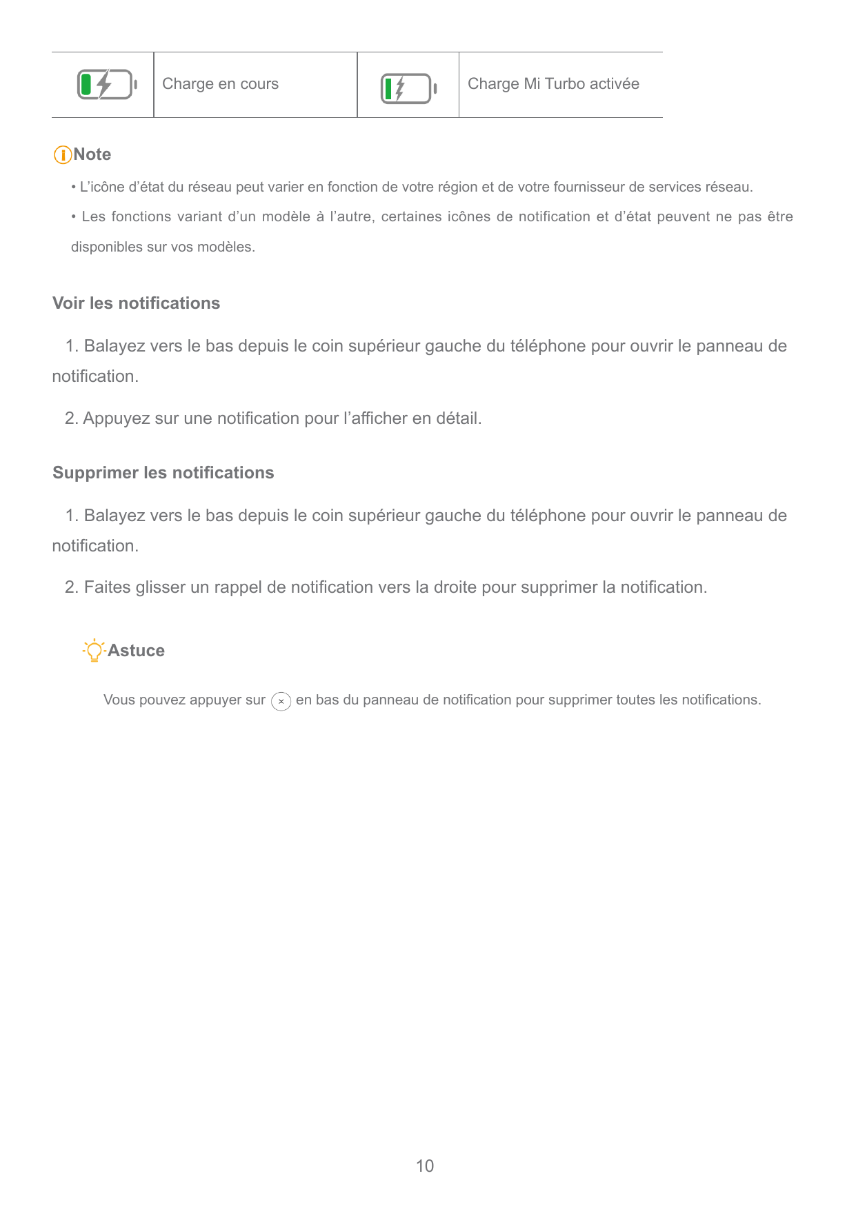 Charge en coursCharge Mi Turbo activéeNote• L’icône d’état du réseau peut varier en fonction de votre région et de votre fournis