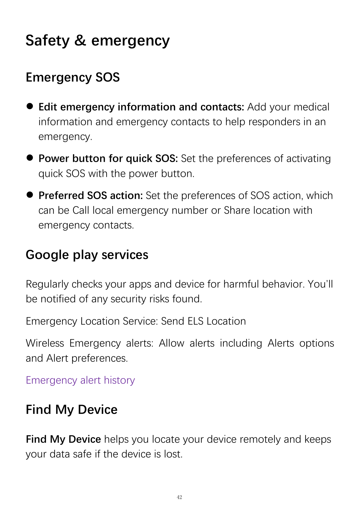 Safety & emergencyEmergency SOS Edit emergency information and contacts: Add your medicalinformation and emergency contacts to 