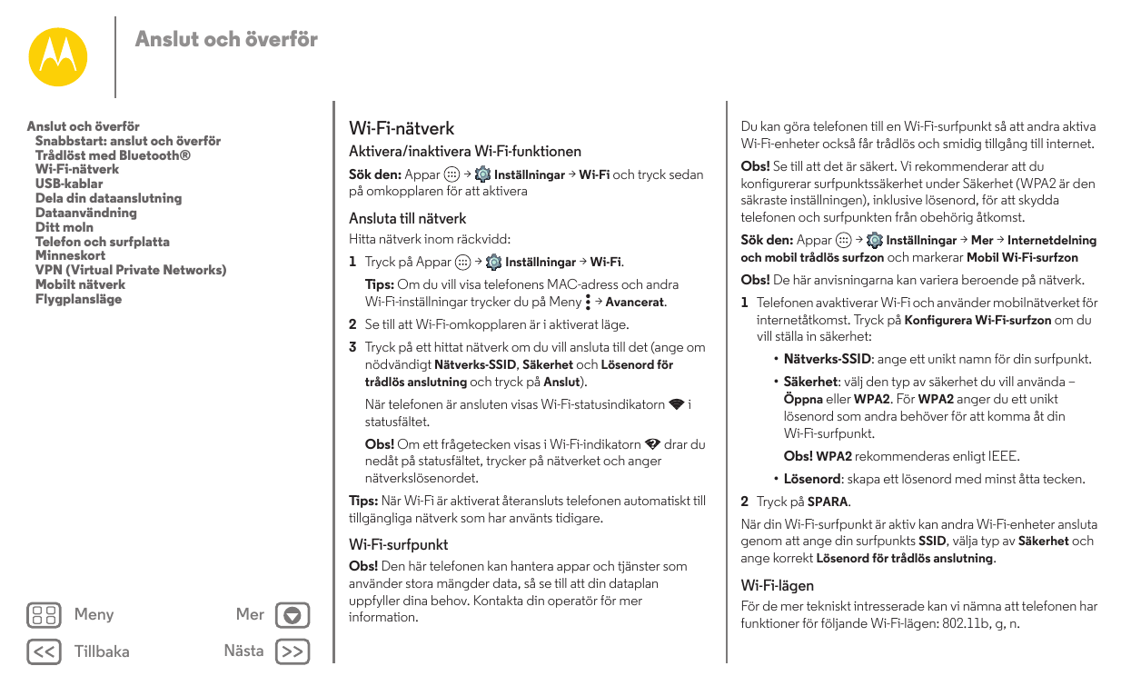 Anslut och överförWi-Fi-nätverkAnslut och överförSnabbstart: anslut och överförTrådlöst med Bluetooth®Wi-Fi-nätverkUSB-kablarDel