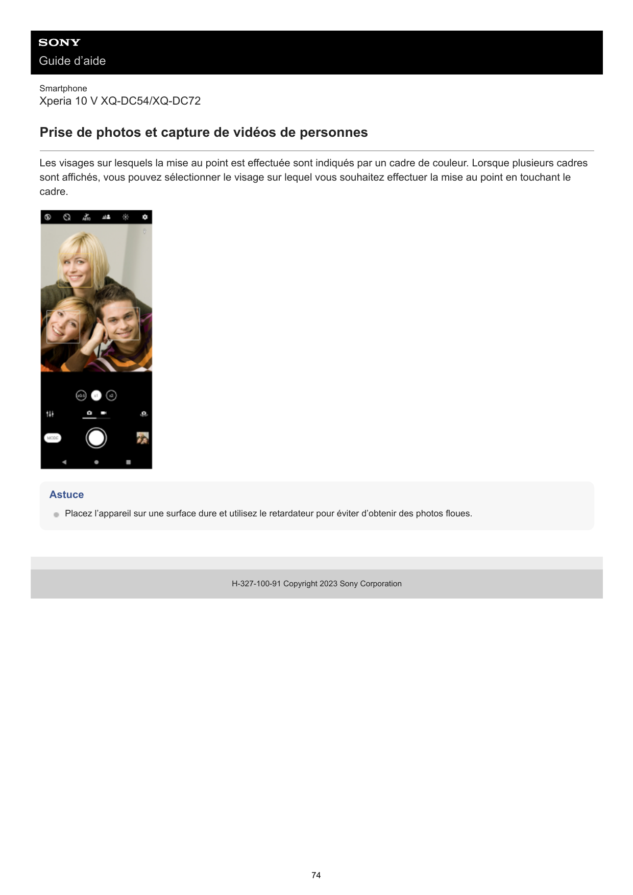 Guide d’aideSmartphoneXperia 10 V XQ-DC54/XQ-DC72Prise de photos et capture de vidéos de personnesLes visages sur lesquels la mi