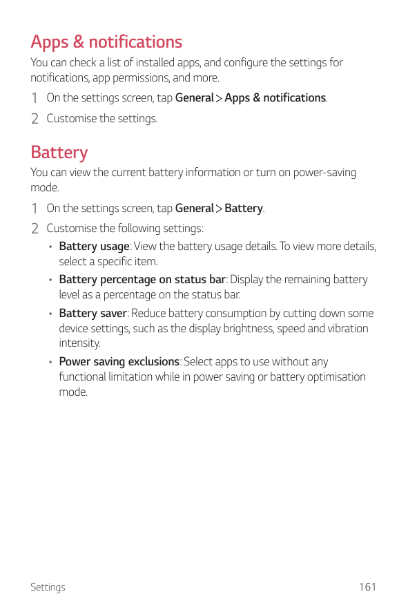 Apps & notificationsYou can check a list of installed apps, and configure the settings fornotifications, app permissions, and mo