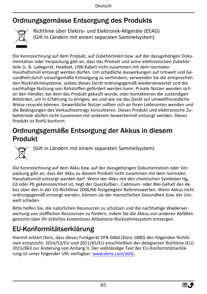 DeutschOrdnungsgemässe Entsorgung des ProduktsRichtlinie über Elektro- und Elektronik-Altgeräte (EEAG)(Gilt in Ländern mit einem