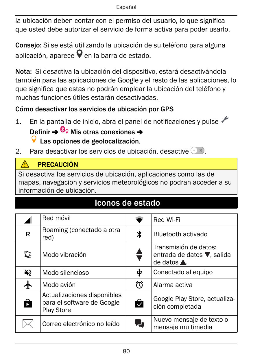 Españolla ubicación deben contar con el permiso del usuario, lo que significaque usted debe autorizar el servicio de forma activ