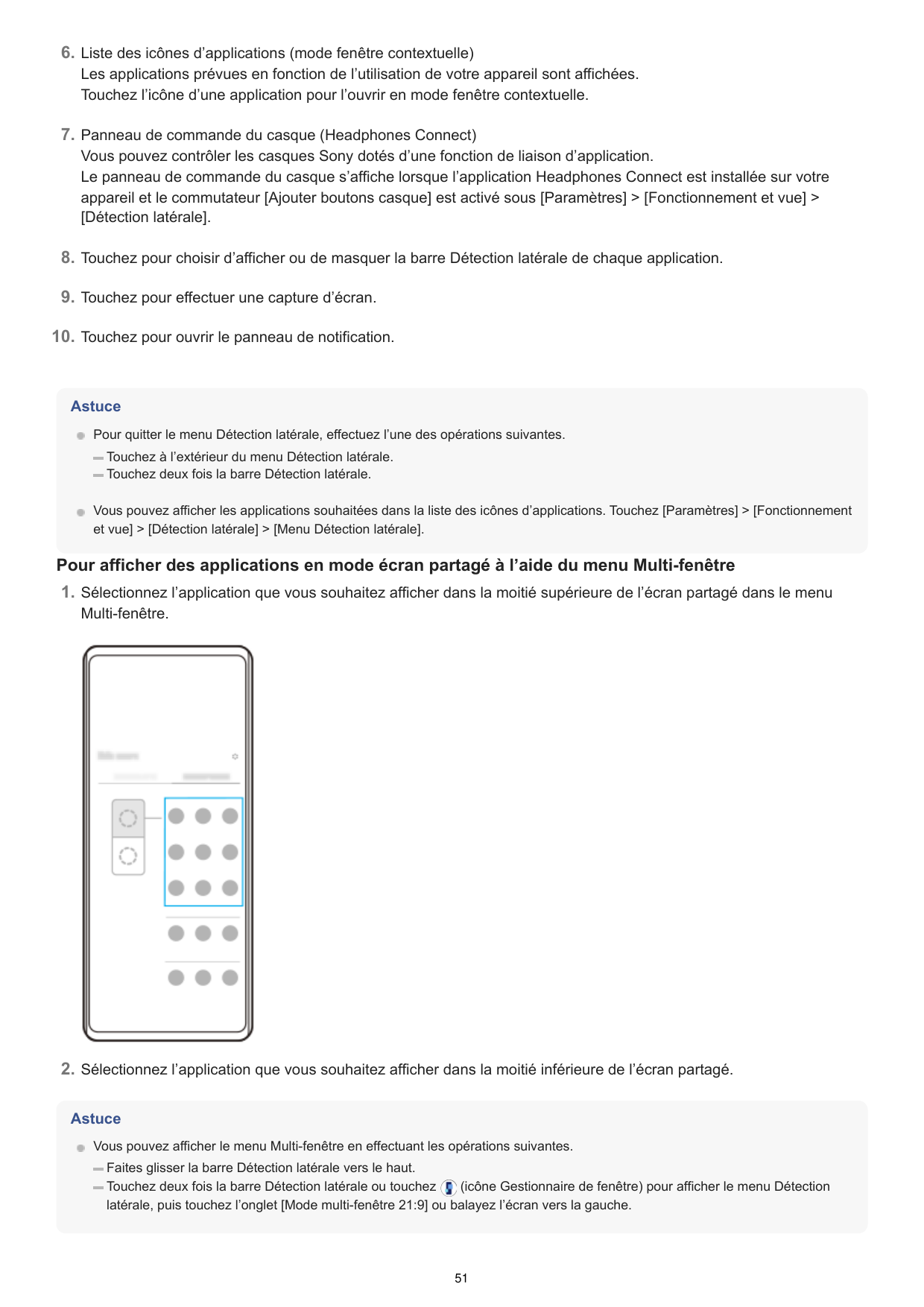 6. Liste des icônes d’applications (mode fenêtre contextuelle)Les applications prévues en fonction de l’utilisation de votre app