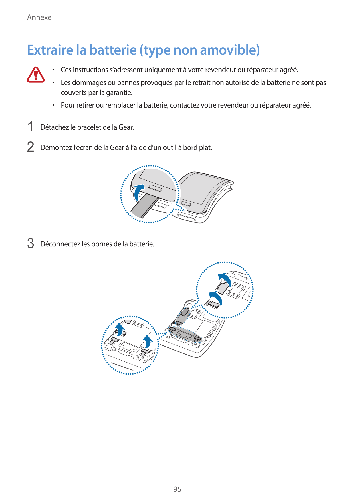 AnnexeExtraire la batterie (type non amovible)• Ces instructions s’adressent uniquement à votre revendeur ou réparateur agréé.• 