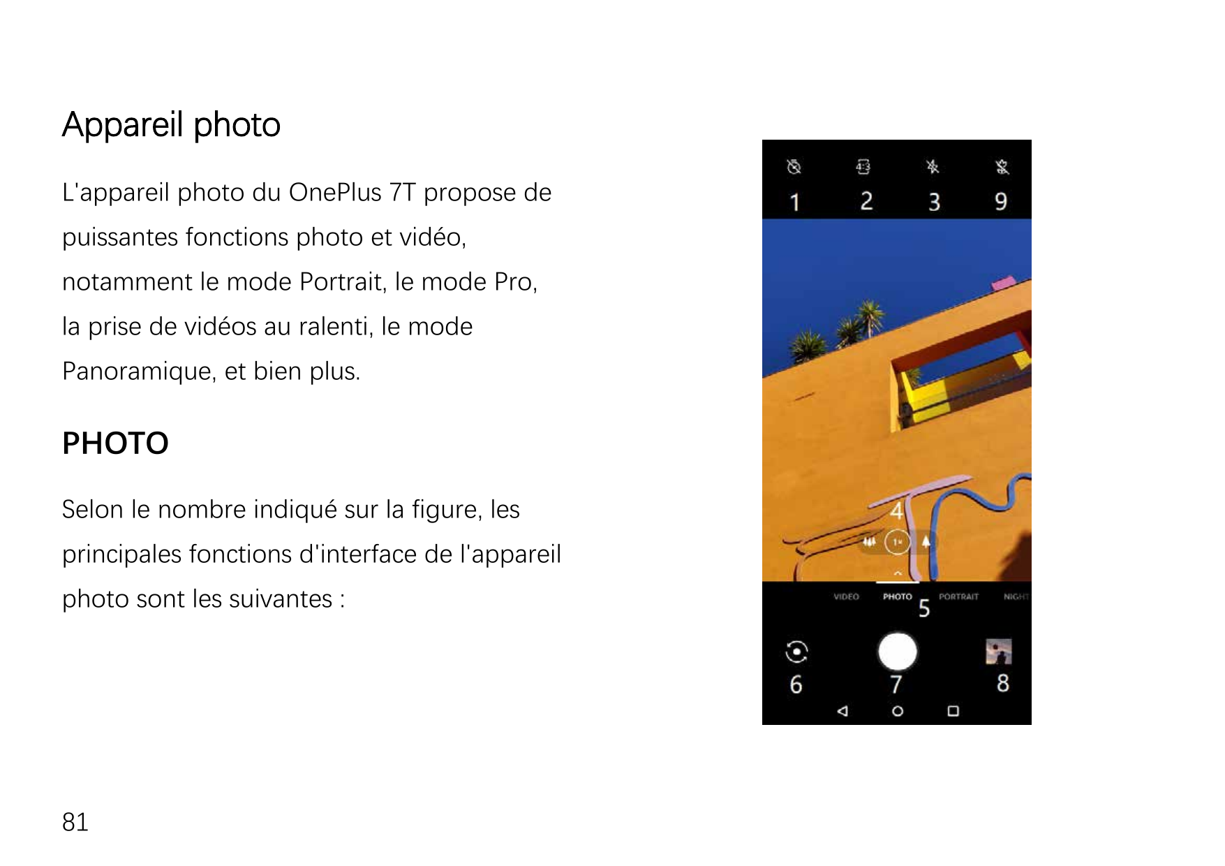 Appareil photoL'appareil photo du OnePlus 7T propose depuissantes fonctions photo et vidéo,notamment le mode Portrait, le mode P
