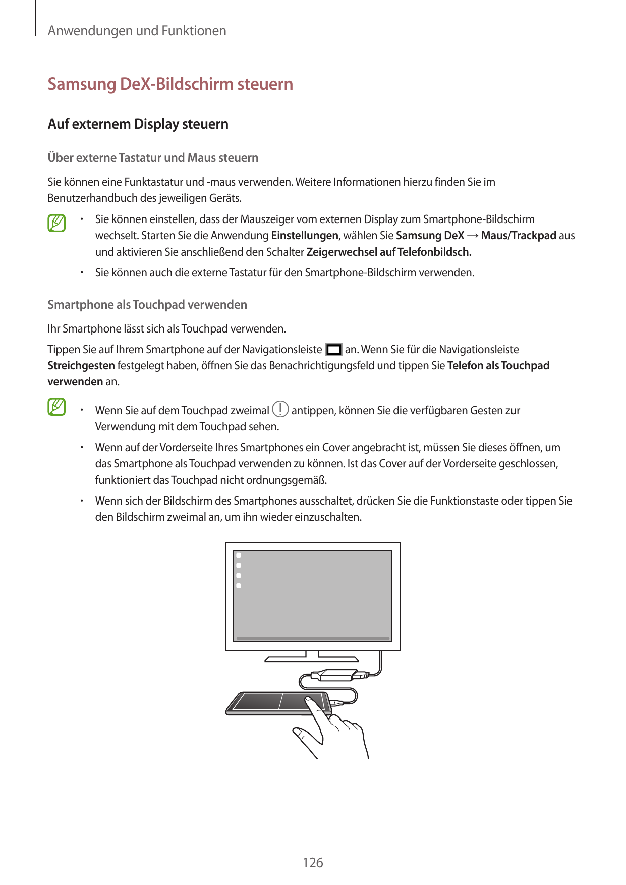 Anwendungen und FunktionenSamsung DeX-Bildschirm steuernAuf externem Display steuernÜber externe Tastatur und Maus steuernSie kö