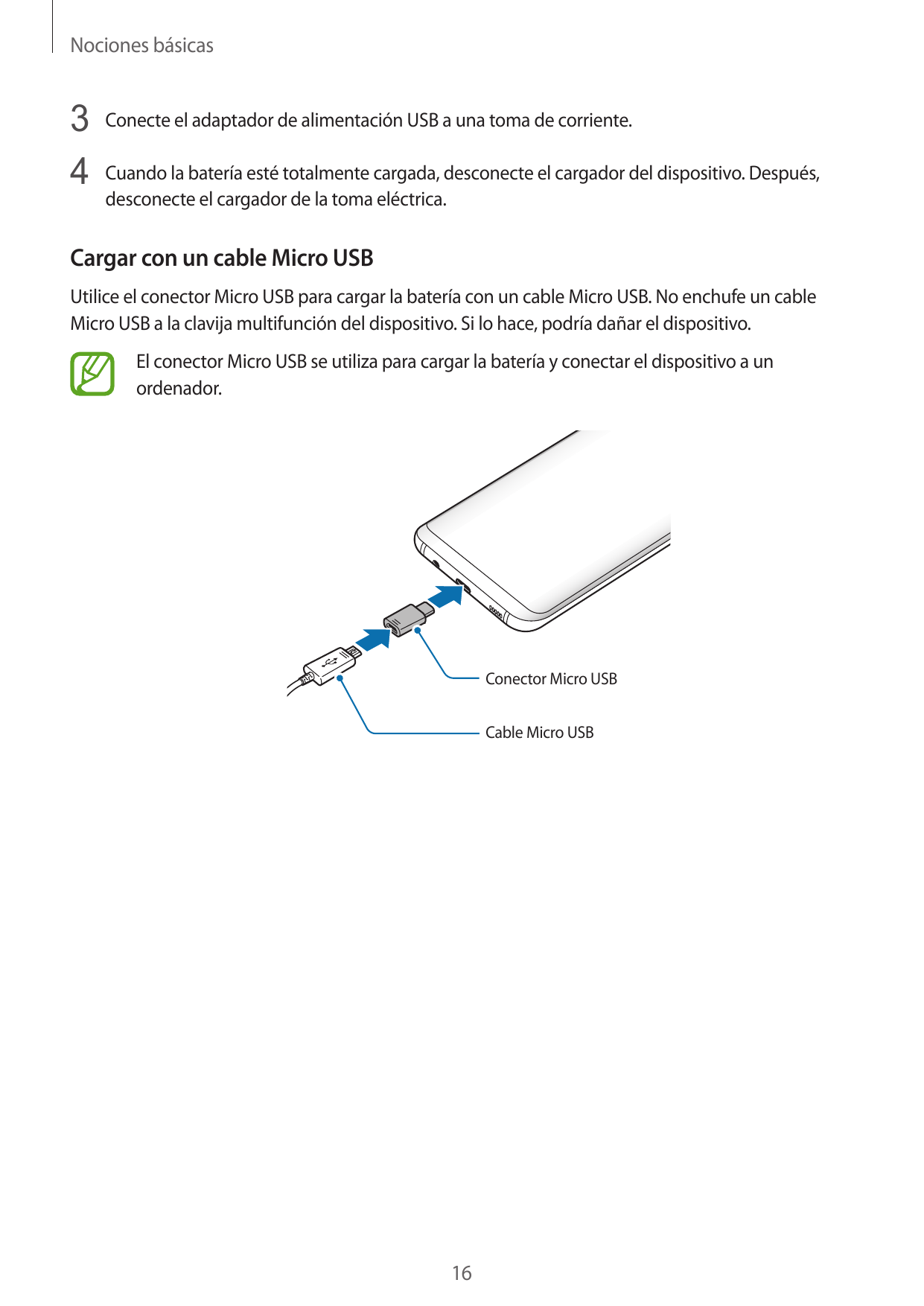 Nociones básicas3 Conecte el adaptador de alimentación USB a una toma de corriente.4 Cuando la batería esté totalmente cargada, 