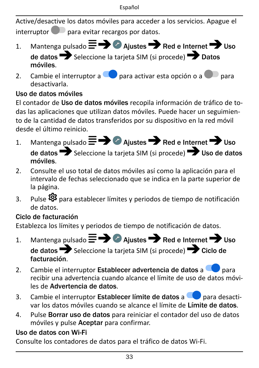 EspañolActive/desactive los datos móviles para acceder a los servicios. Apague elinterruptorpara evitar recargos por datos.1.Man