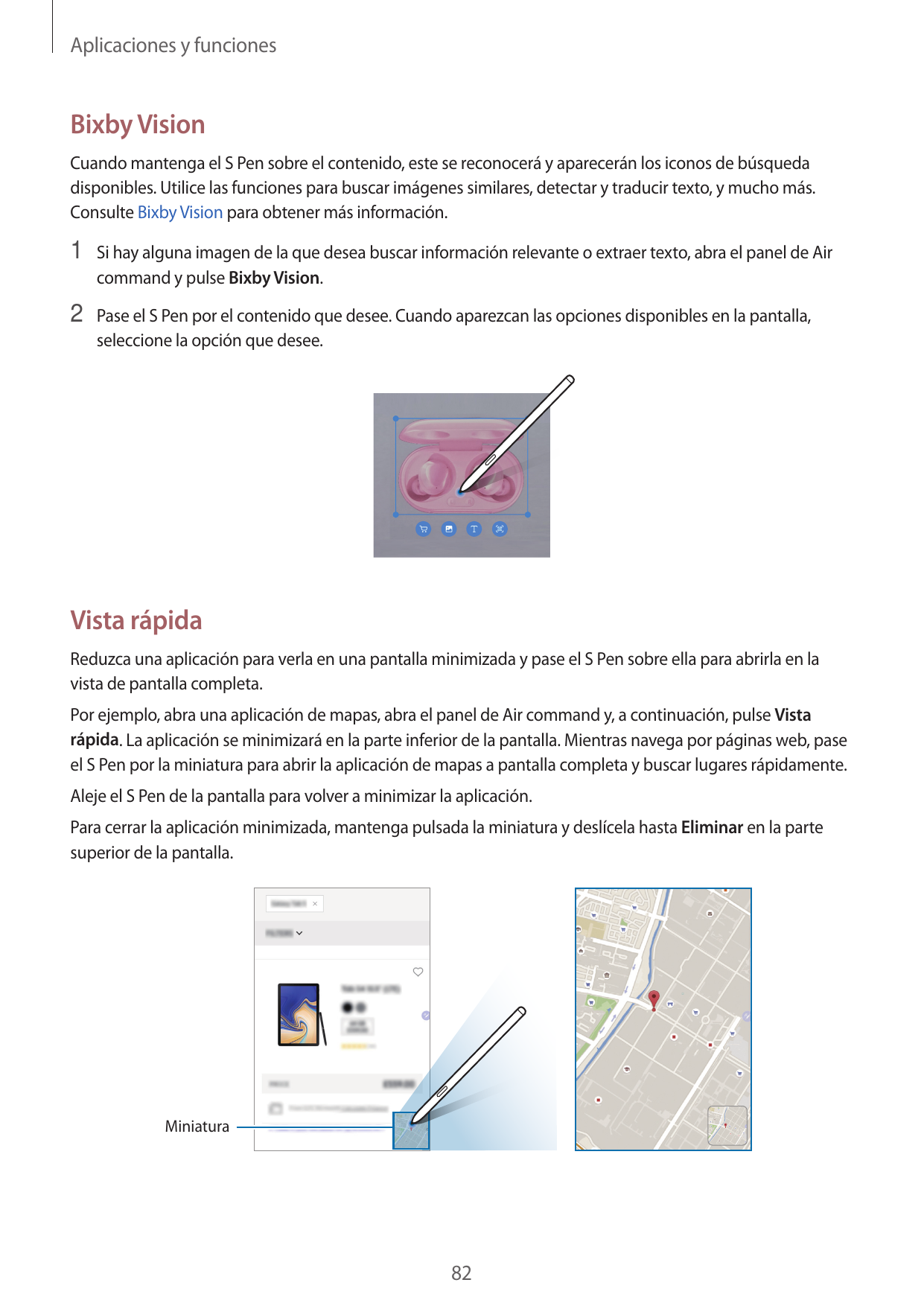 Aplicaciones y funcionesBixby VisionCuando mantenga el S Pen sobre el contenido, este se reconocerá y aparecerán los iconos de b